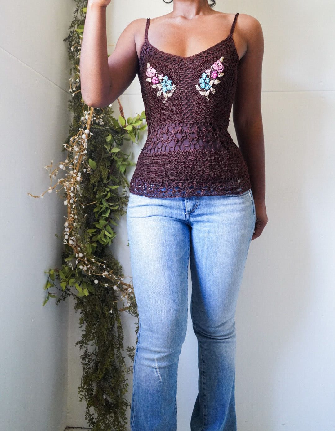 Vintage Y2K Brown Crochet Knit Cami