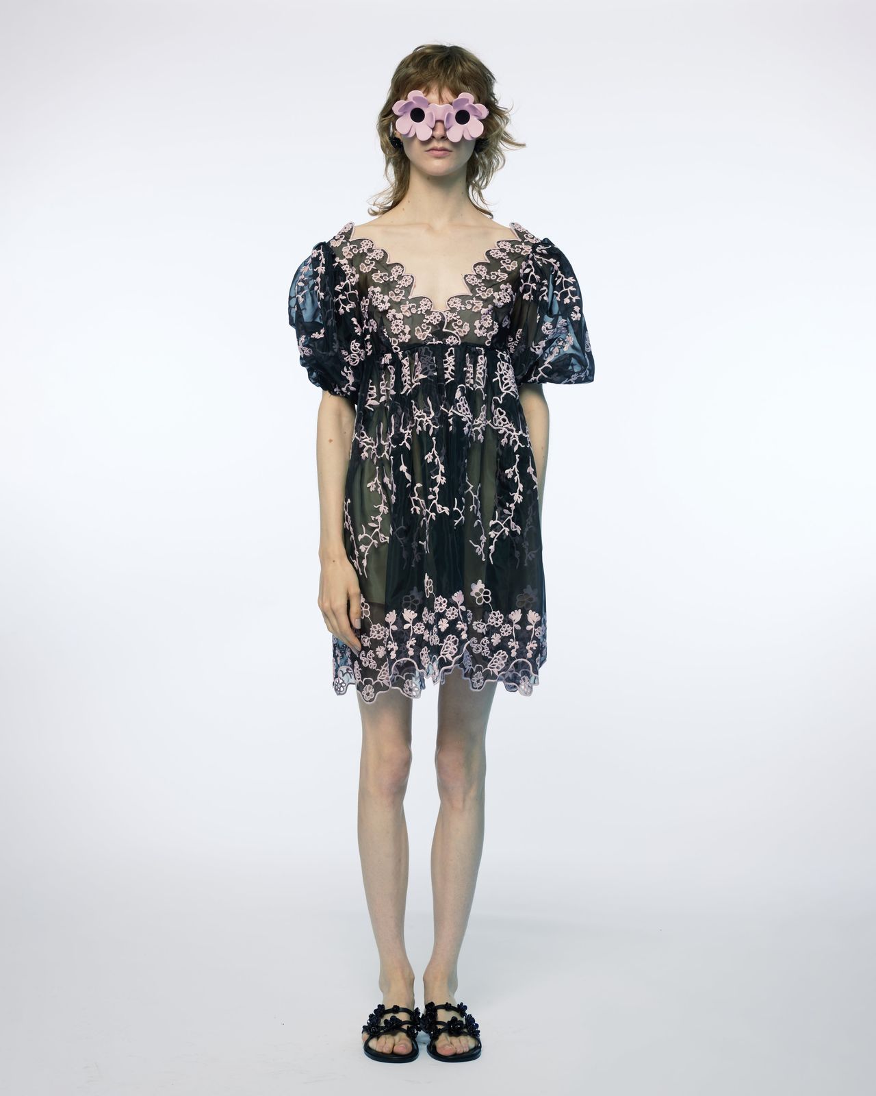 PUFF SLEEVES BRODERIE ANGLAIS MINI DRESS