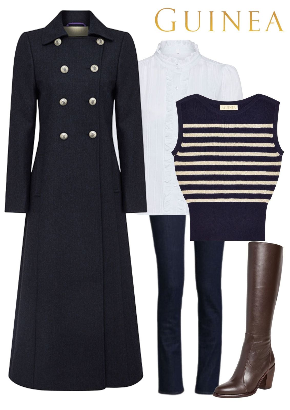 Trench Coat - Long Navy Wool Coat With Velvet Cuff