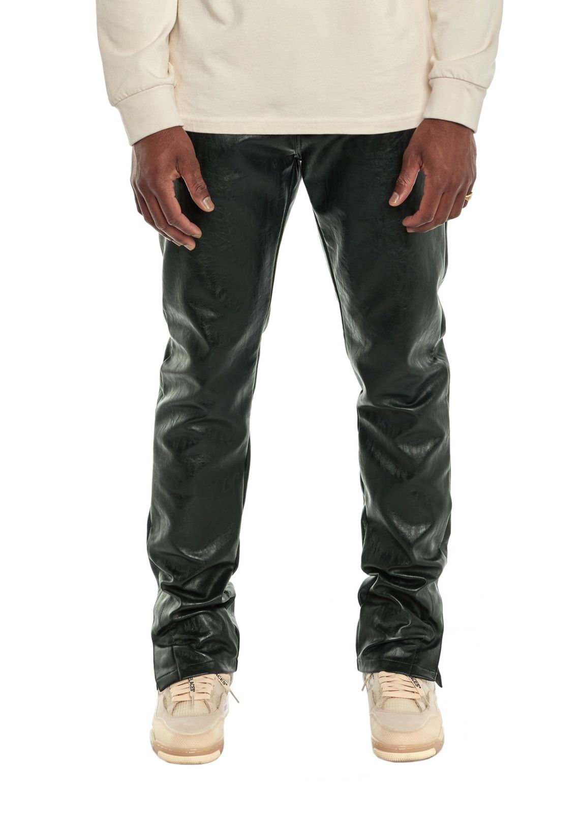 Forest Green Snap Button Vegan Leather Trouser