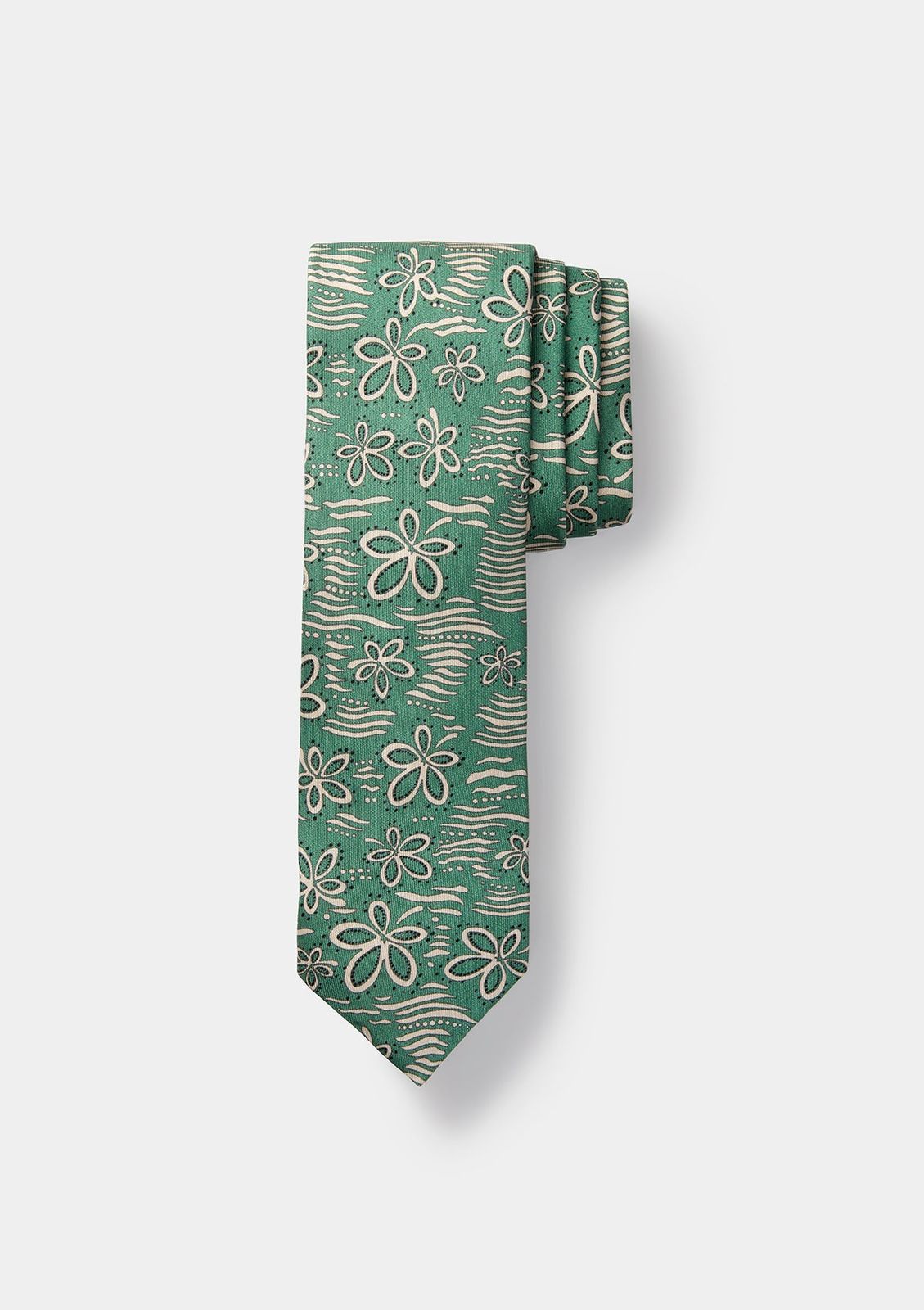 Juniper Leaf Print Silk Tie