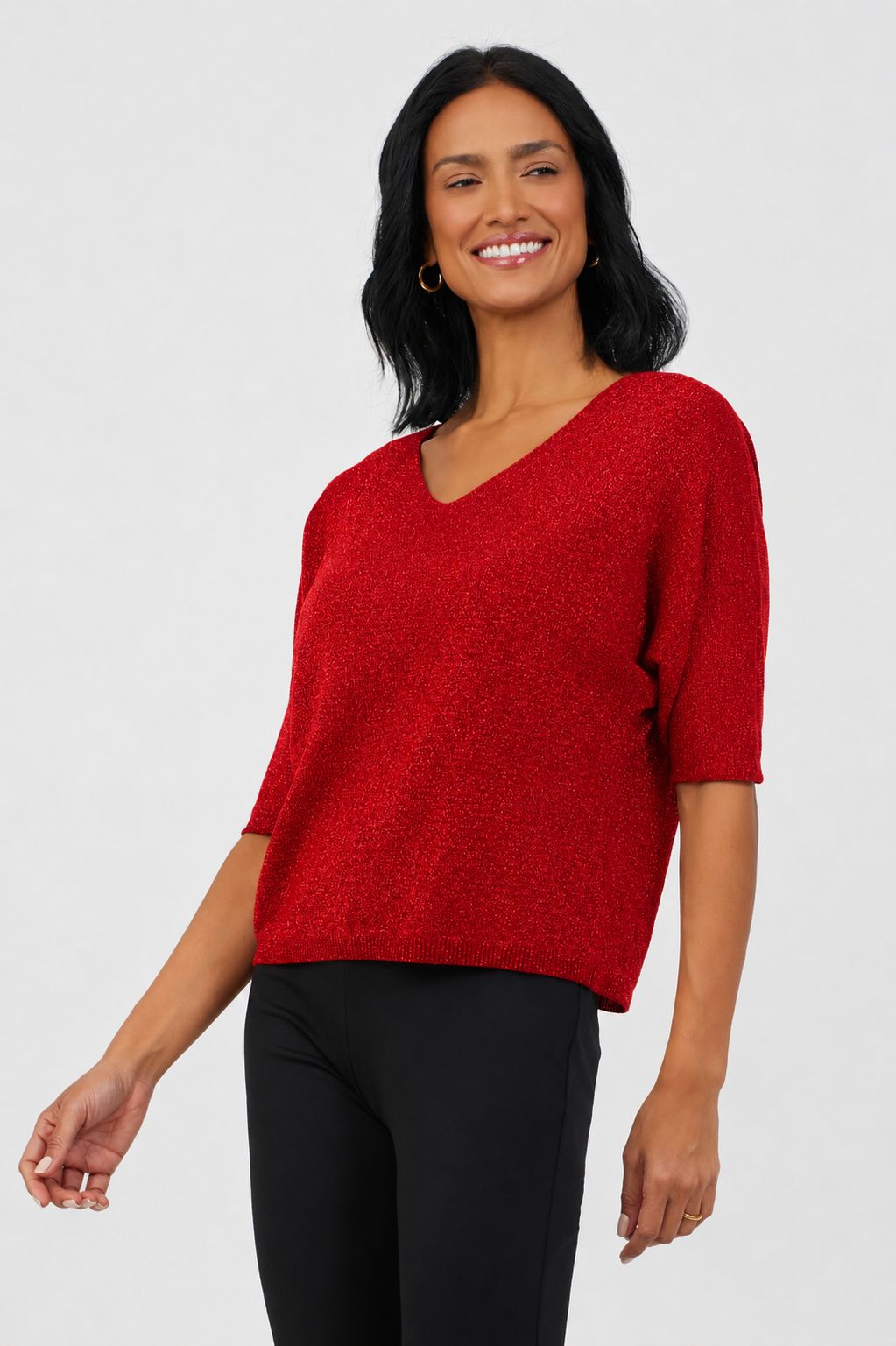 Florentine V Neck Sparkle Batwing Knit