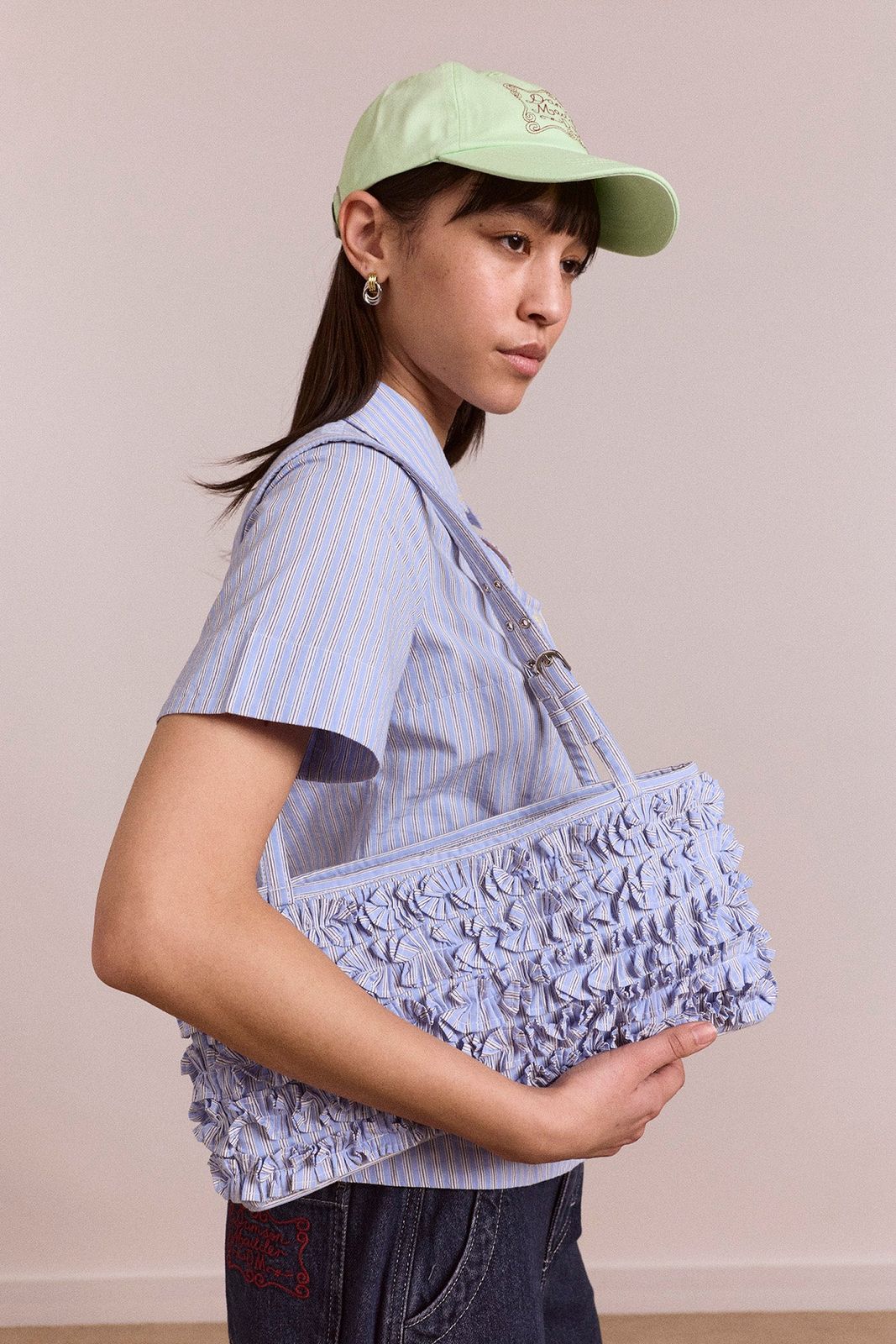 Sophia Ruffle Bag - Blue Business Stripe
