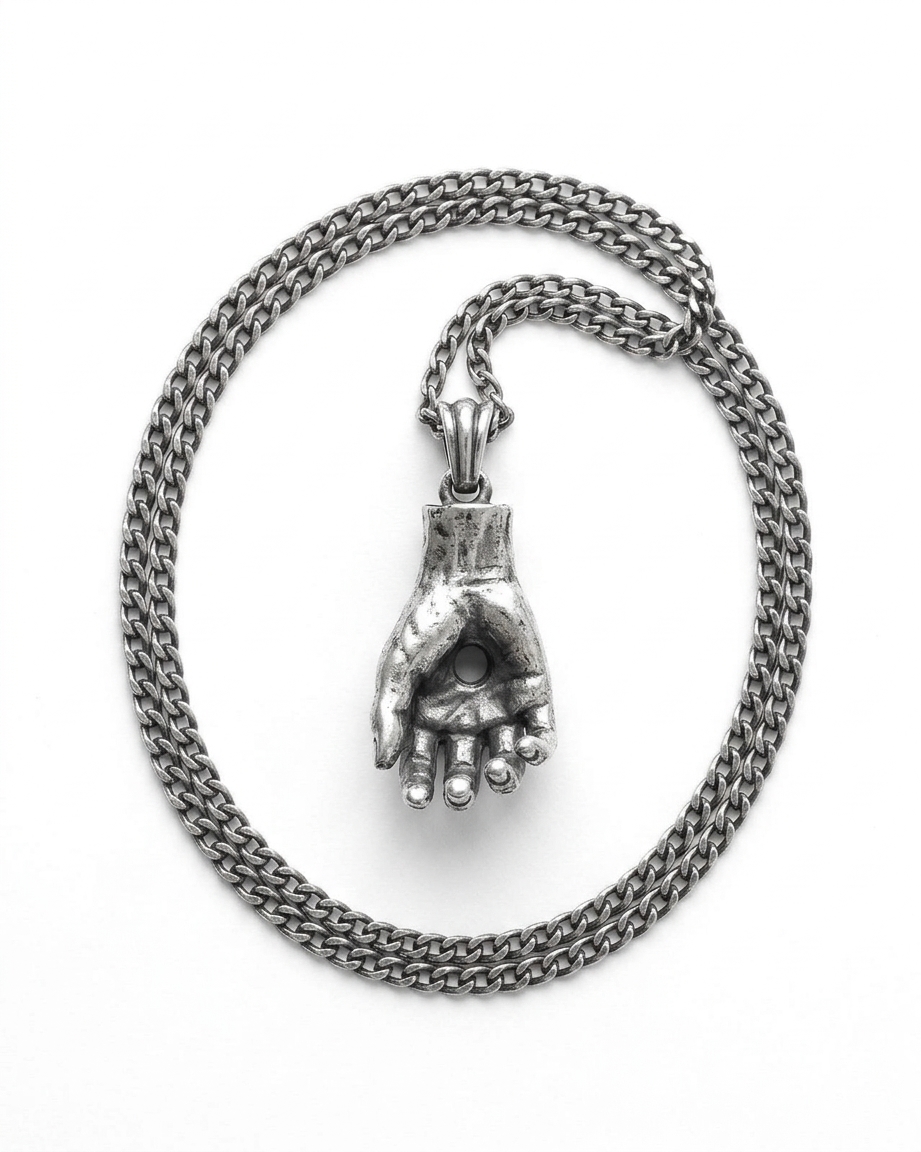 Silver Hand Plectrum Pendant Necklace