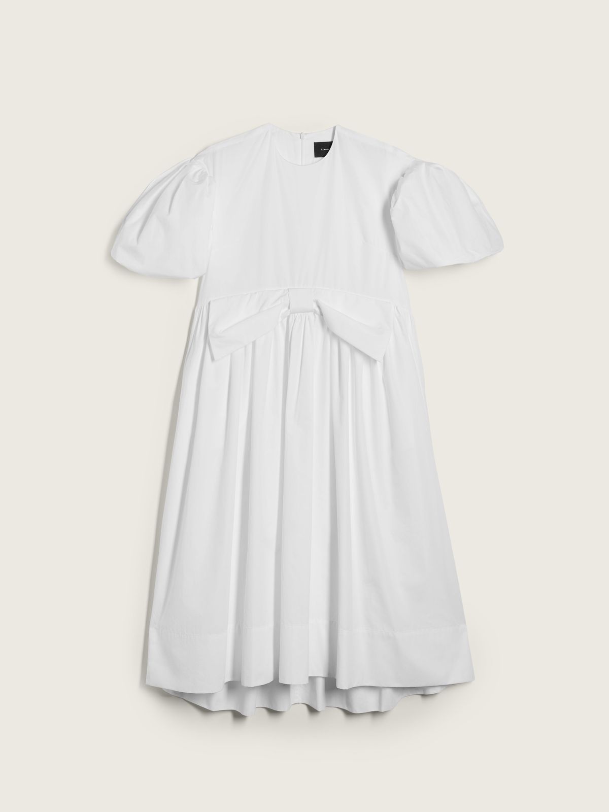Puff Sleeve Gathered Bow Smock Dress