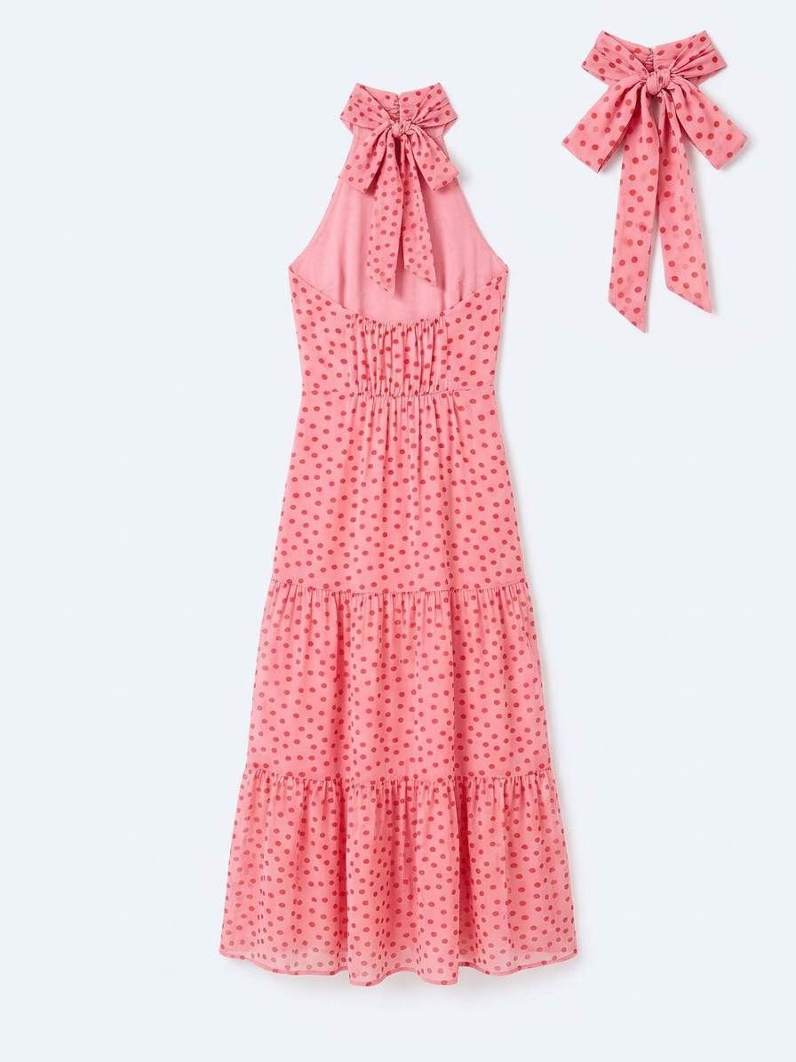 Romeo Dress In Pink And Red Mini Polka Dot