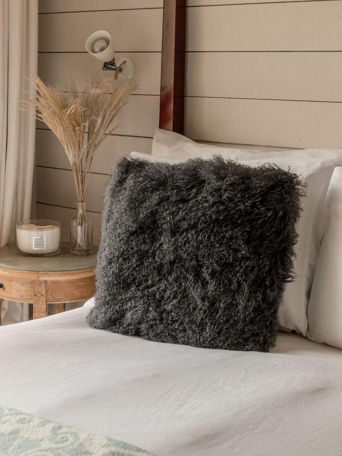 Tibetan Sheepskin Cushion - Grey