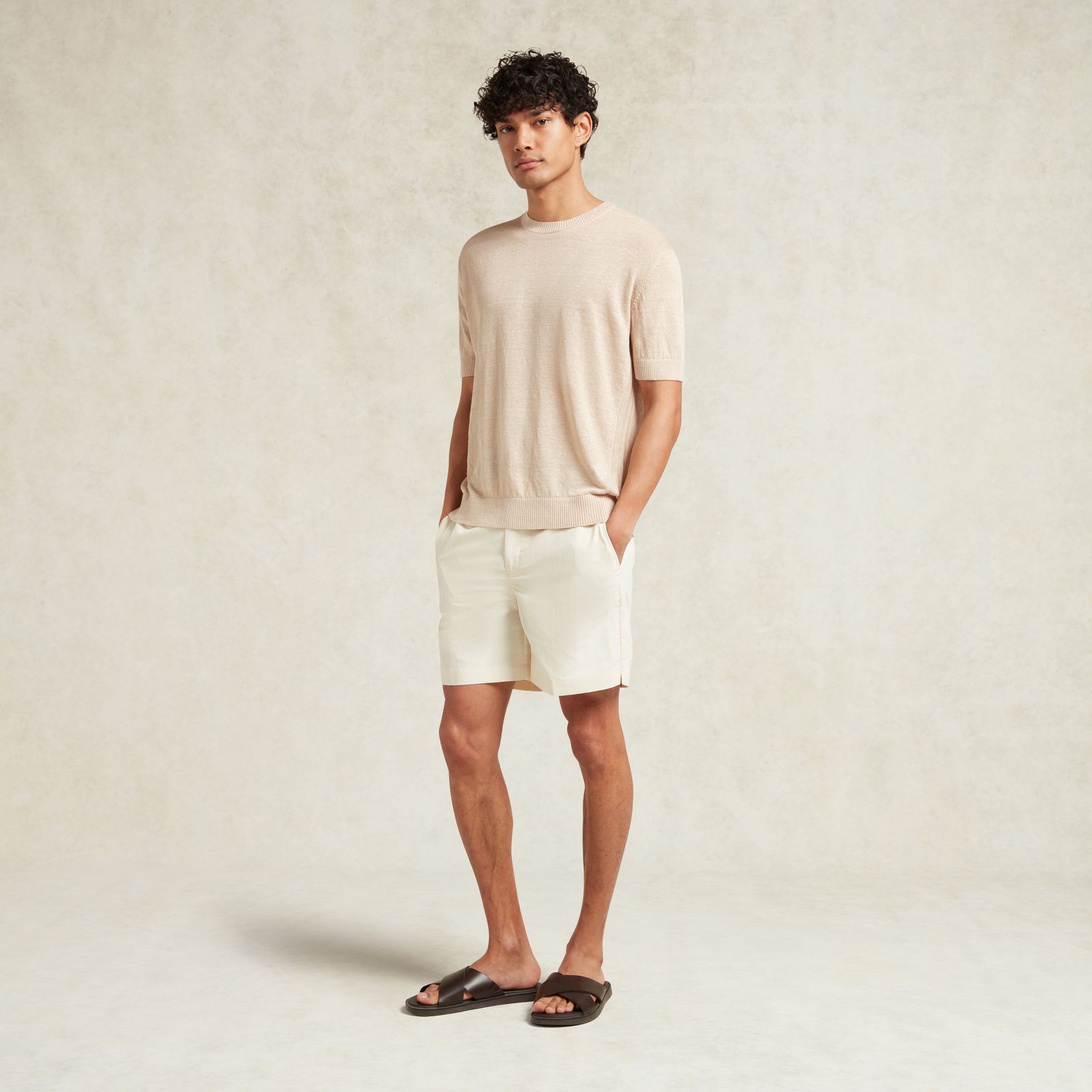 FERRIER LINEN KNITTED T-SHIRT - CAMEL