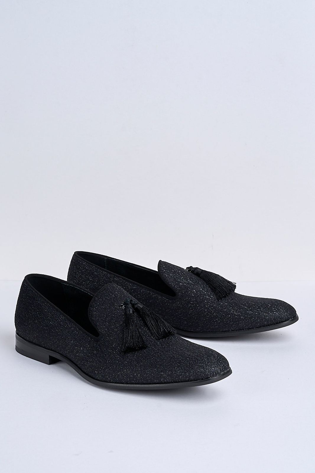 Alessandro Shimmer Tassel Loafers – Midnight Onyx