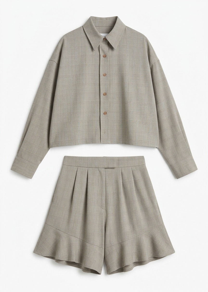 Arlen Boxy Shirt - Beige Glen Plaid