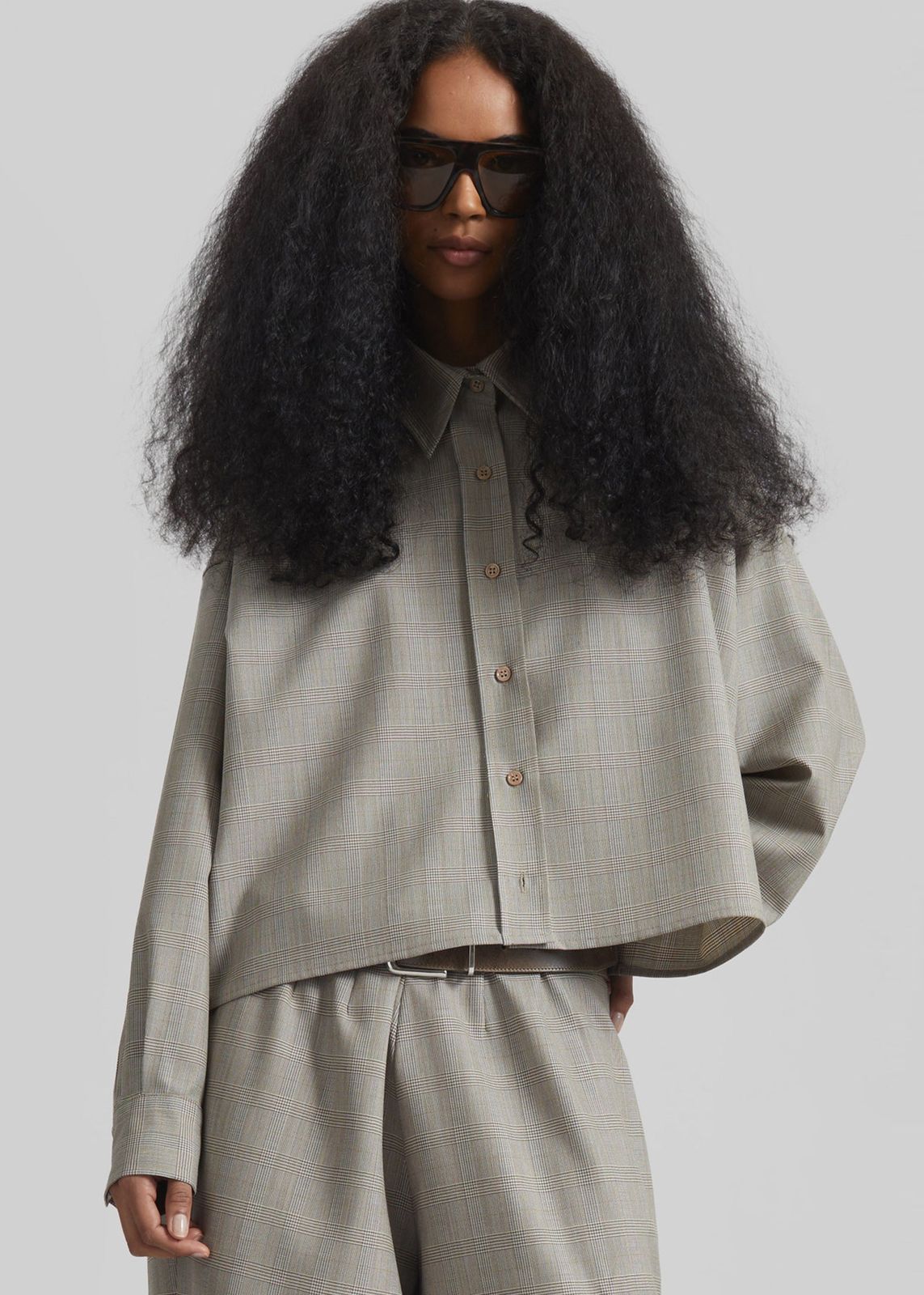 Arlen Boxy Shirt - Beige Glen Plaid