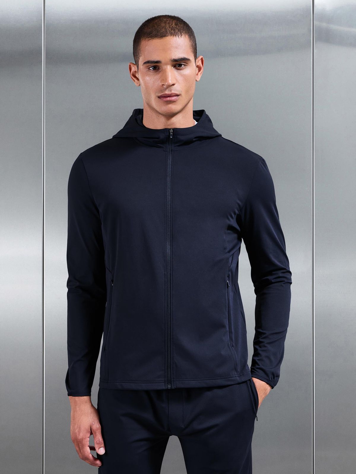 Active Jersey Zip Hoodie in Navy