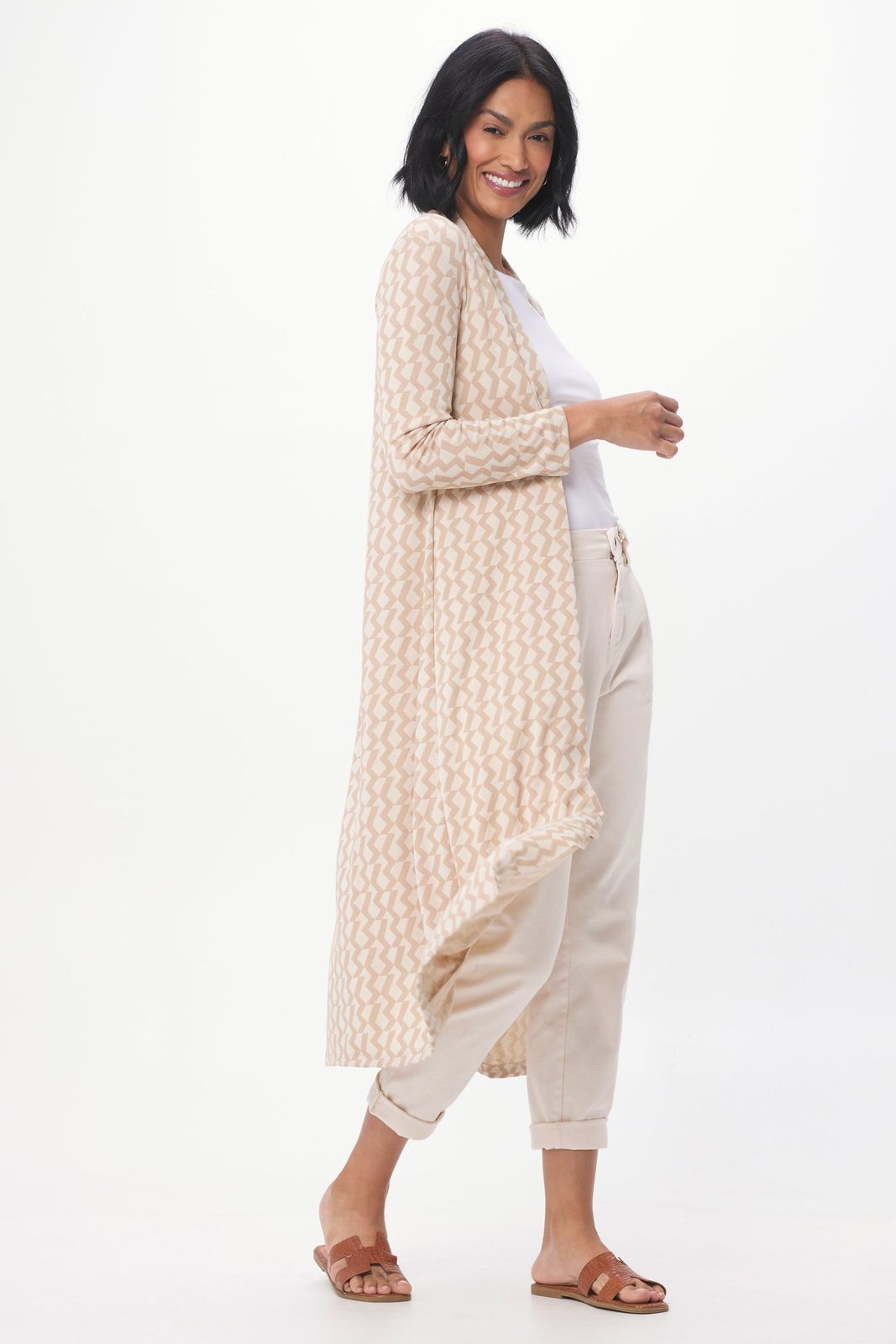 Georgio Zig Zag Print Long Open Jacket