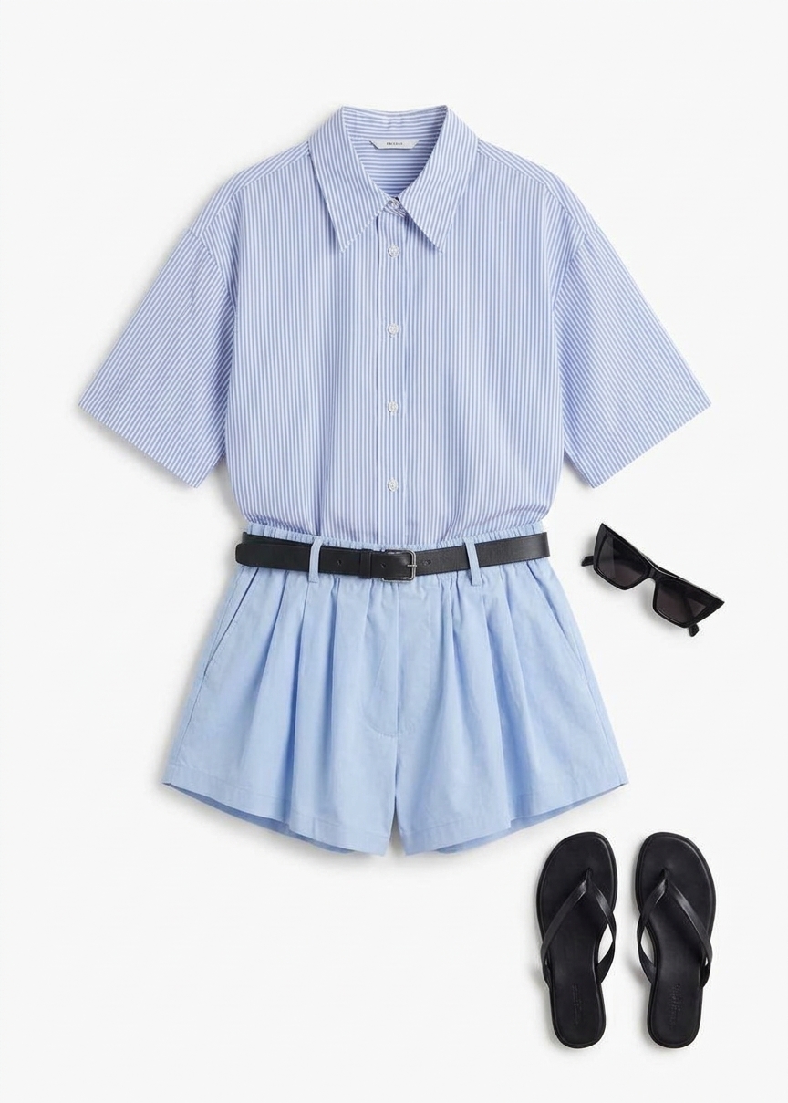 Castalia Cotton Gathered Shorts - Sky Blue