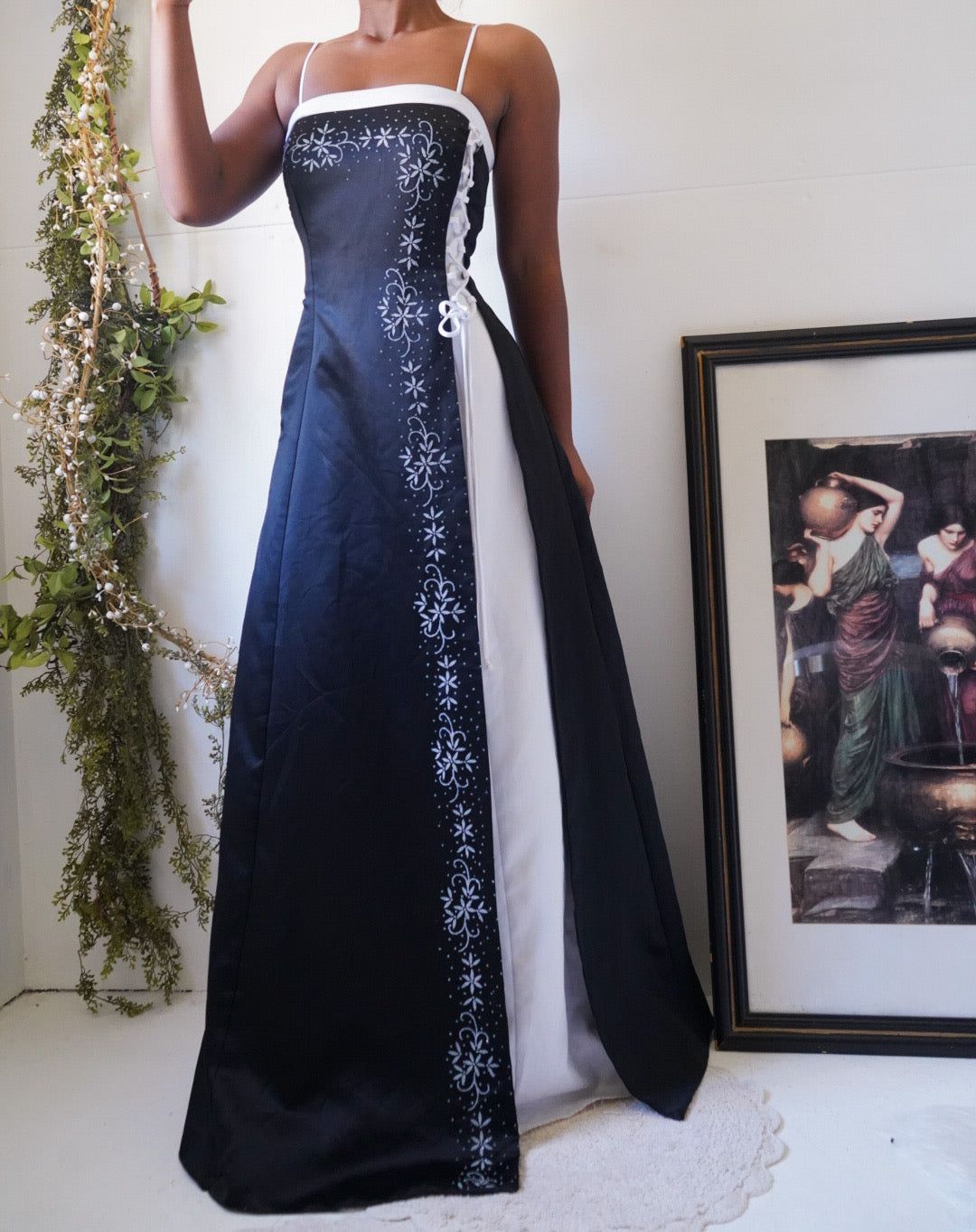 Vintage Y2K Lace Up Detail Monochrome Gown