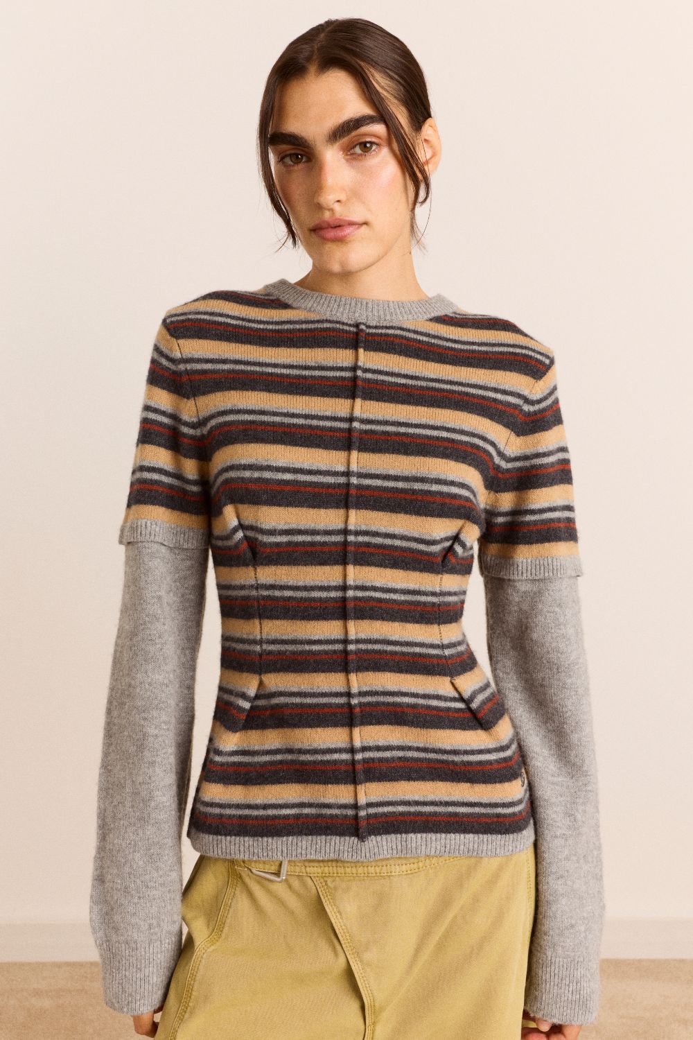 Clara Double Sleeve Merino Wool Jumper - Stripe