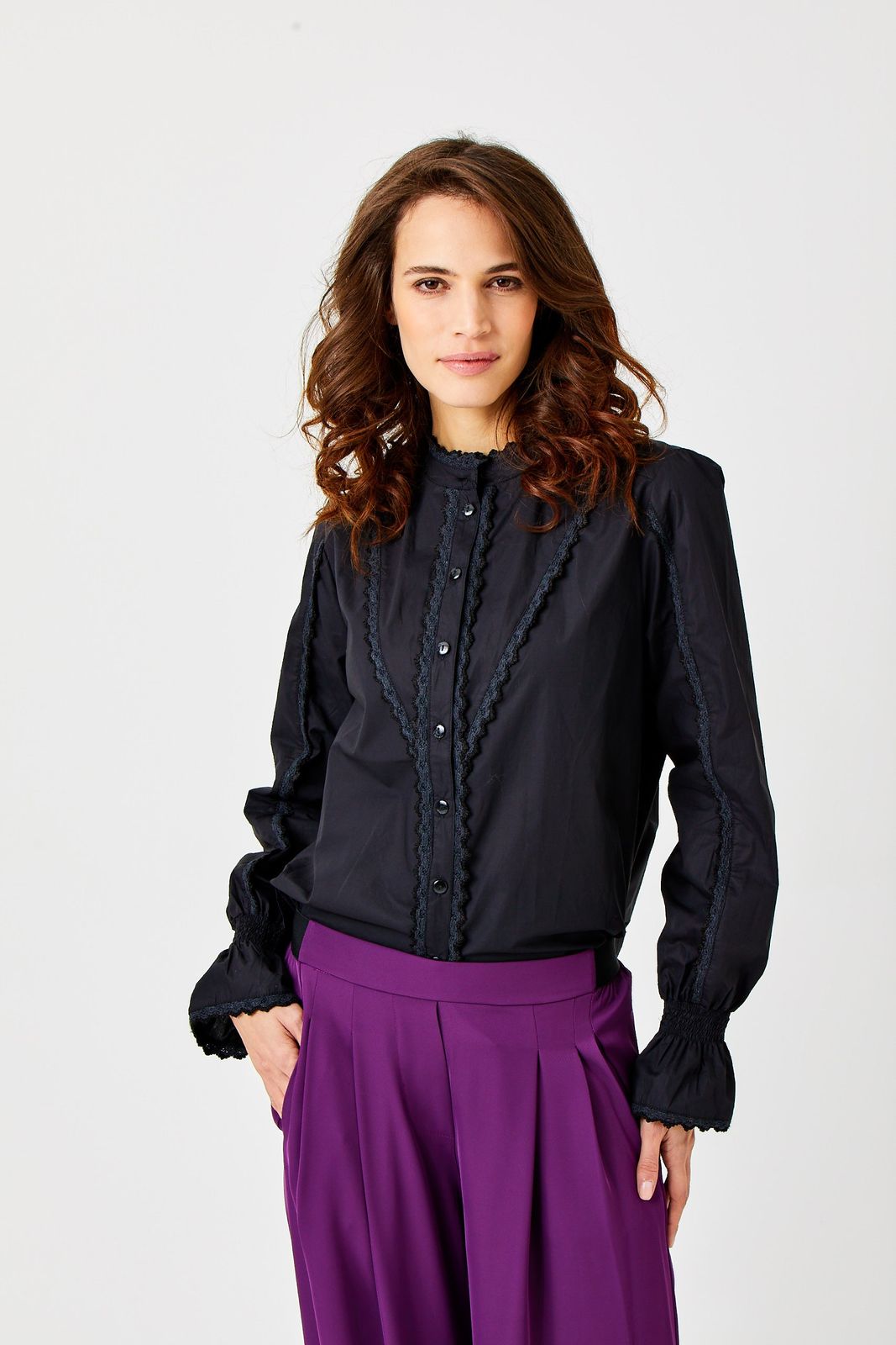 Sofia Cotton Blouse With Lace Trims