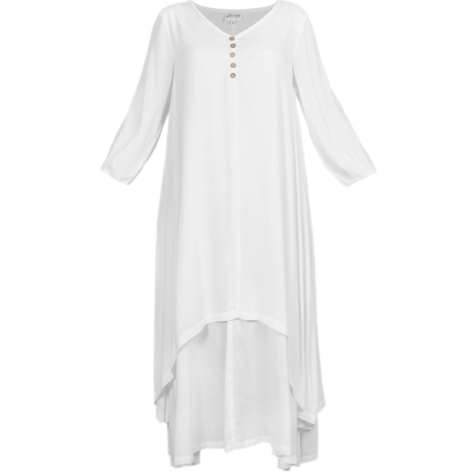 White Layered Dress | Chelsea Loose Fitting Dress With Front Button Detail