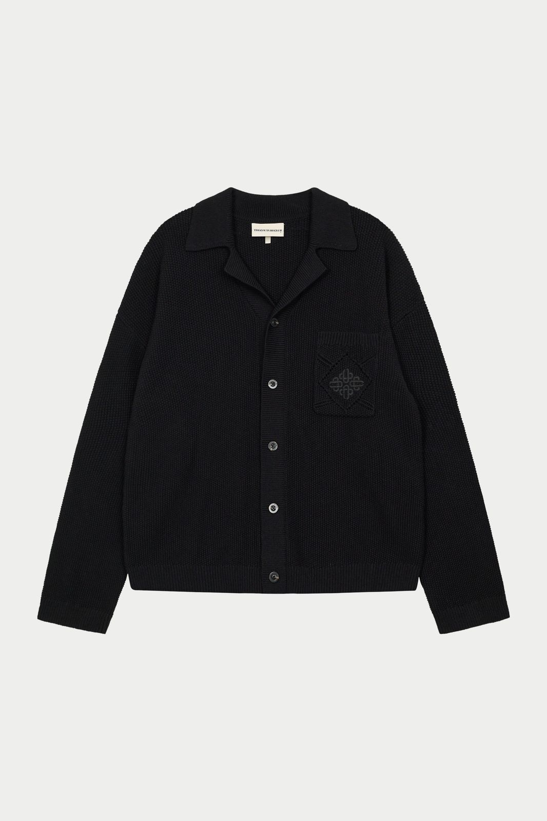CROCHET KNITTED EMBLEM POCKET SHIRT - BLACK