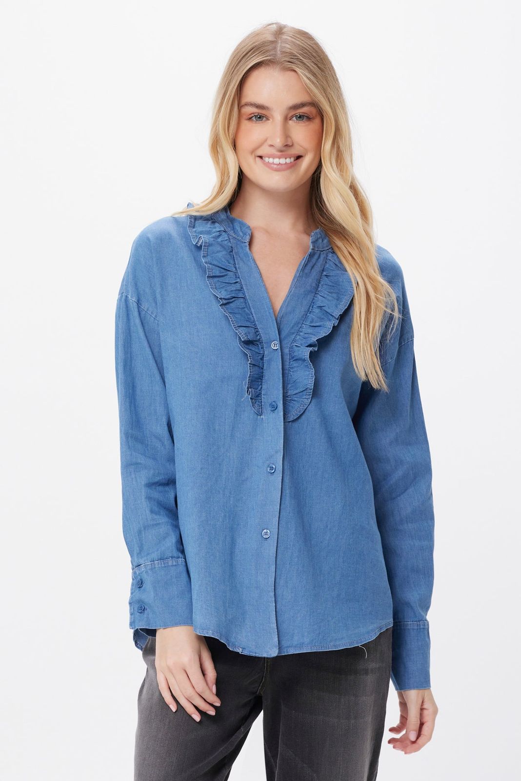 Gray Denim Cotton Shirt With Collar