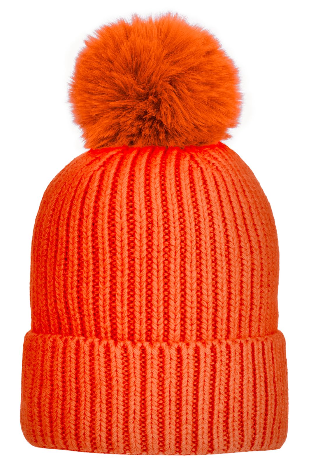 Super Soft Chunky Cashmere Mix Hat with Pom Pom in Orange