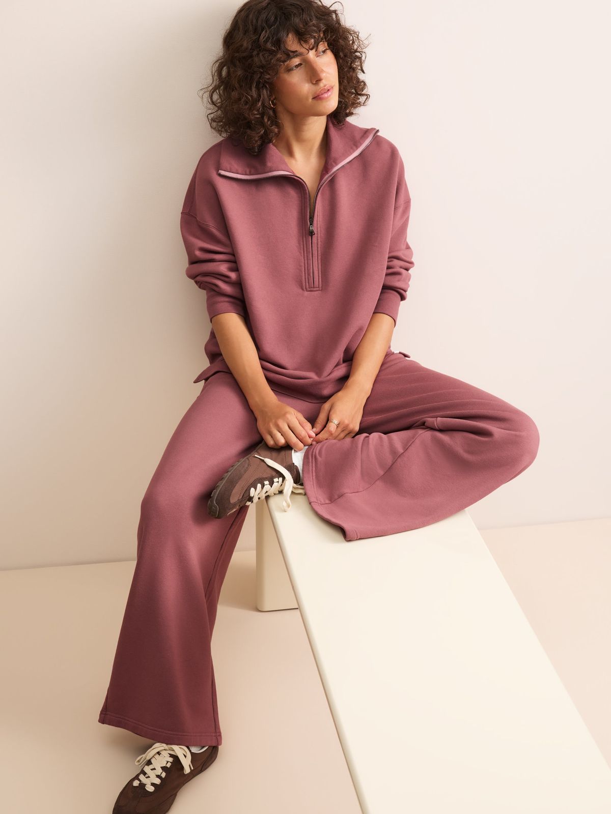Harley Cotton Modal Wide Leg Sweatpants Dusty Rose