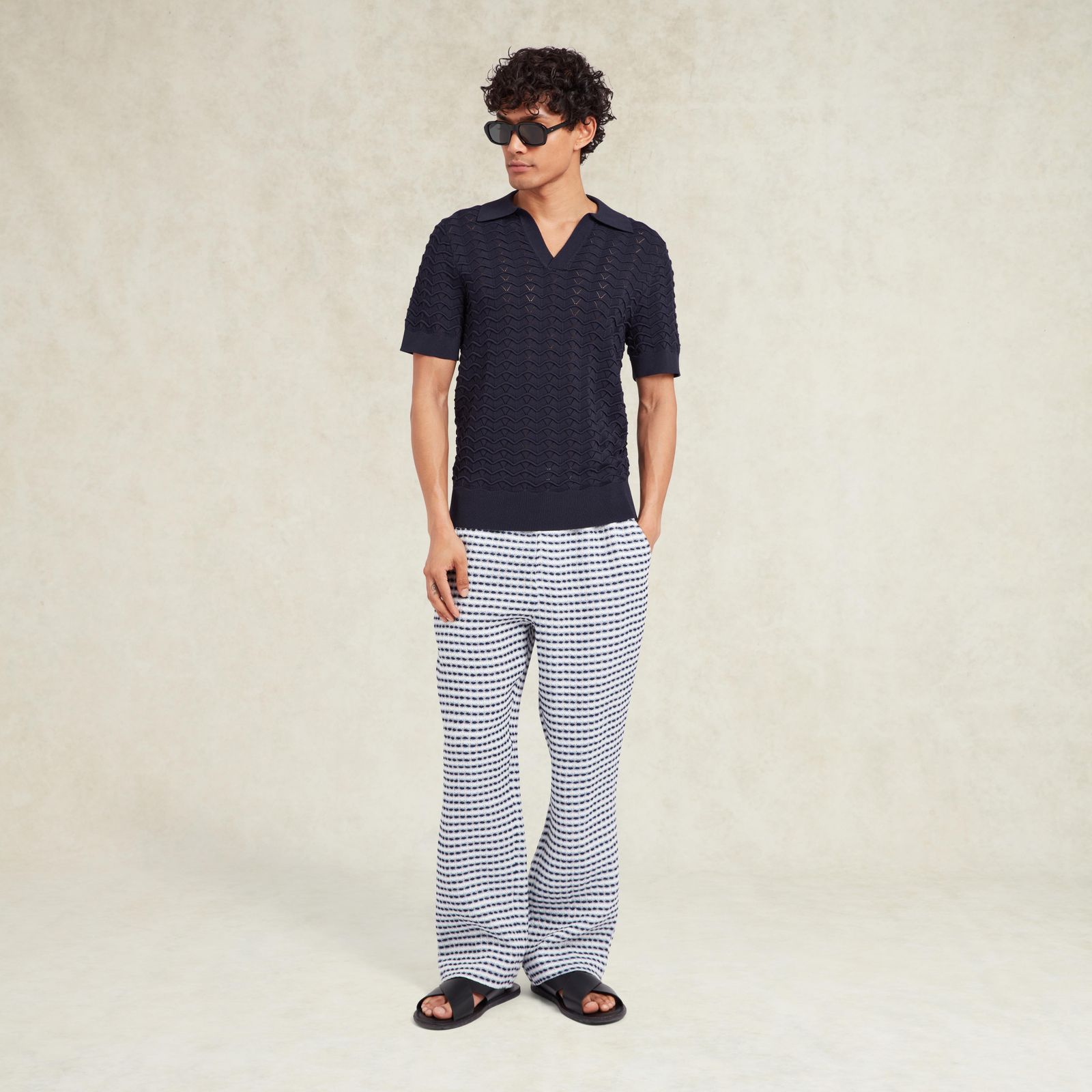 Riita Textured Linen Trouser - Blue