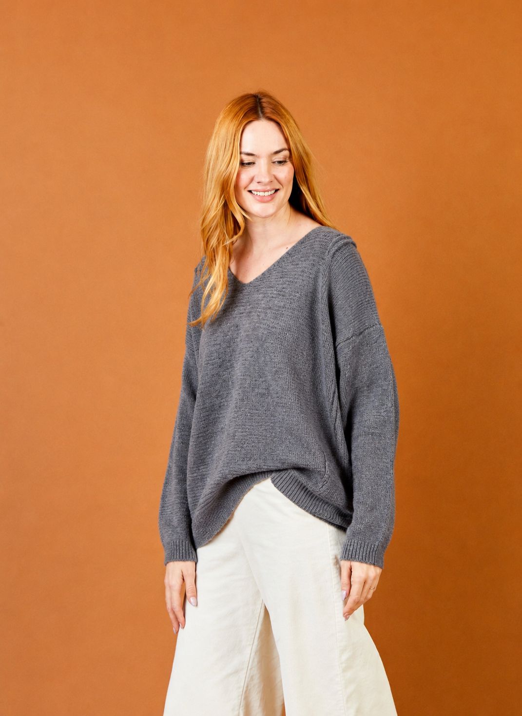 Fiona V Neck Knit Sweater With Raw Seam Detailing