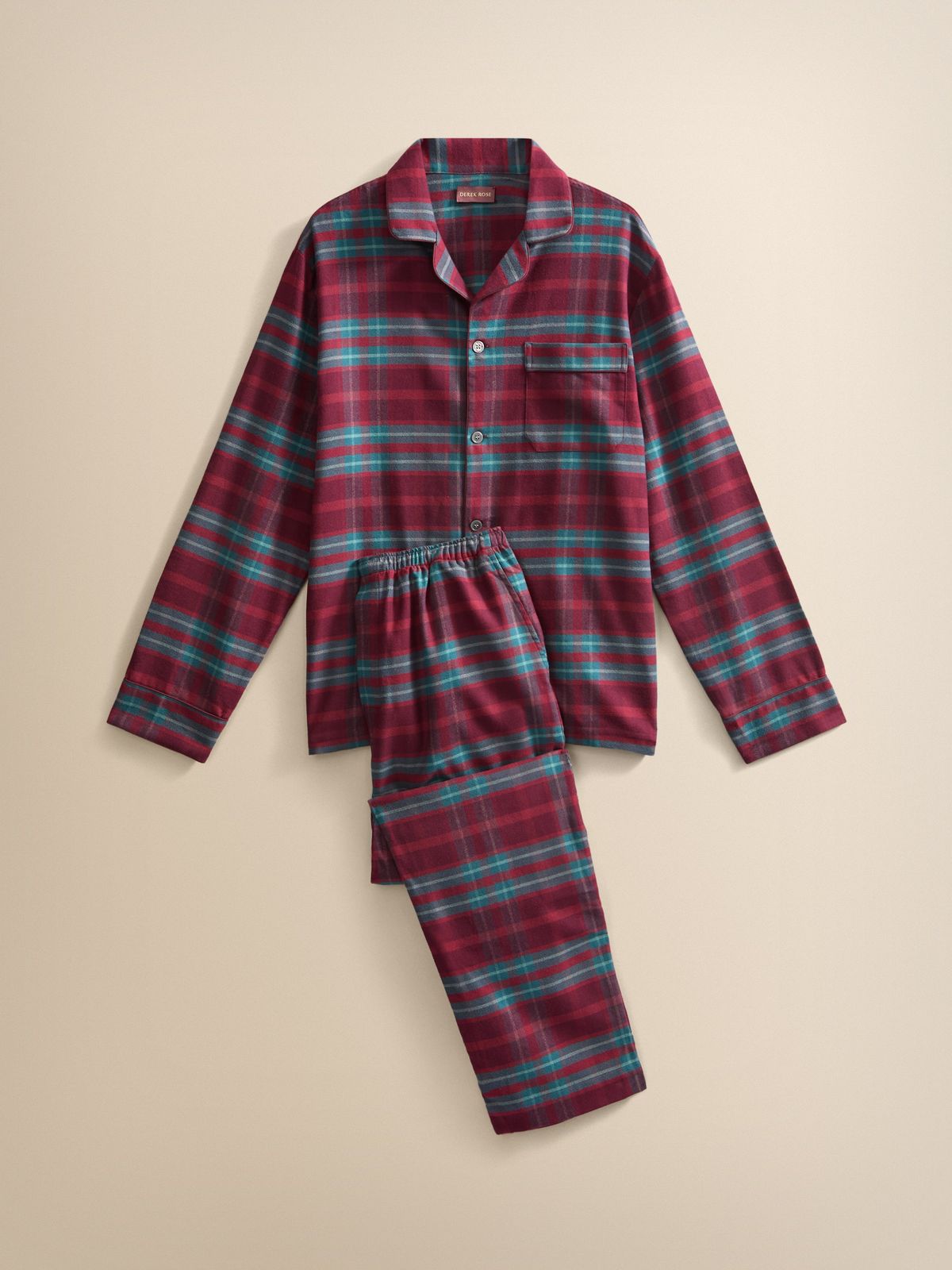 Kelburn Brushed Cotton Pyjamas Burgundy & Teal Check