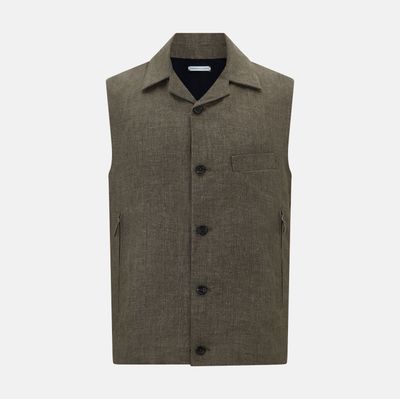 Olive Collared Linen Waistcoat