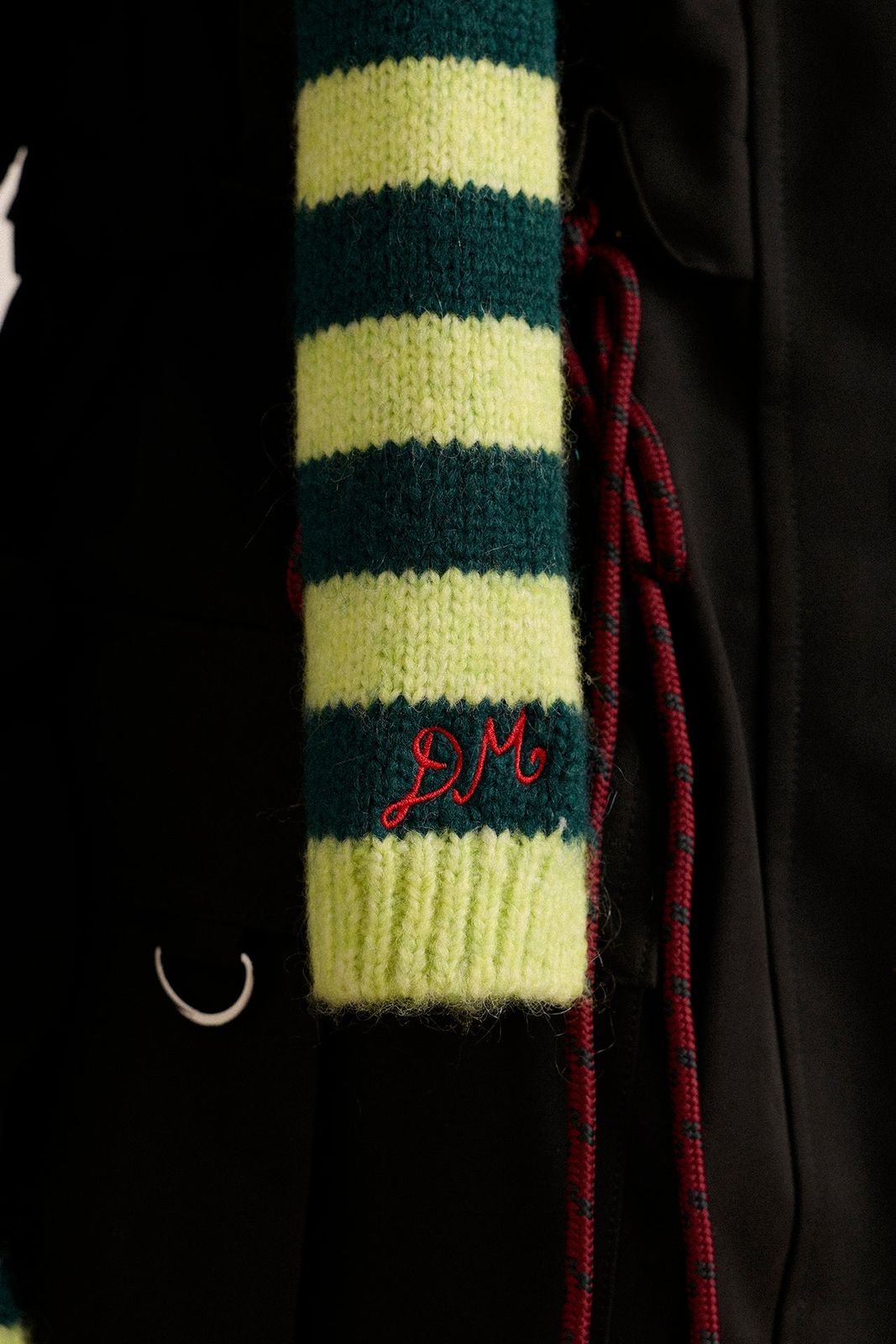 Knitted Skinny Scarf - Green Stripe