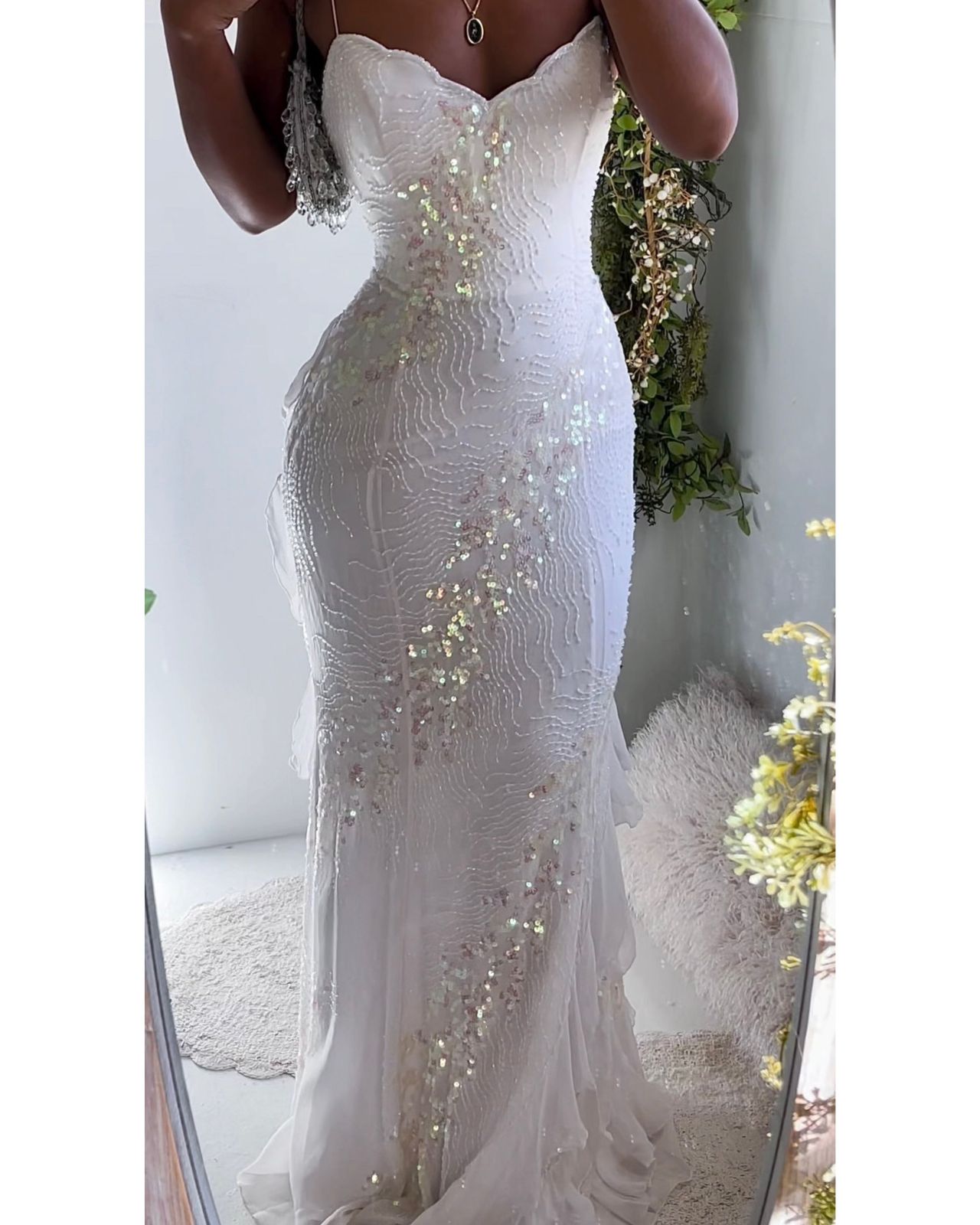 Rare Vintage Y2K White Beaded Silk Chiffon Gown