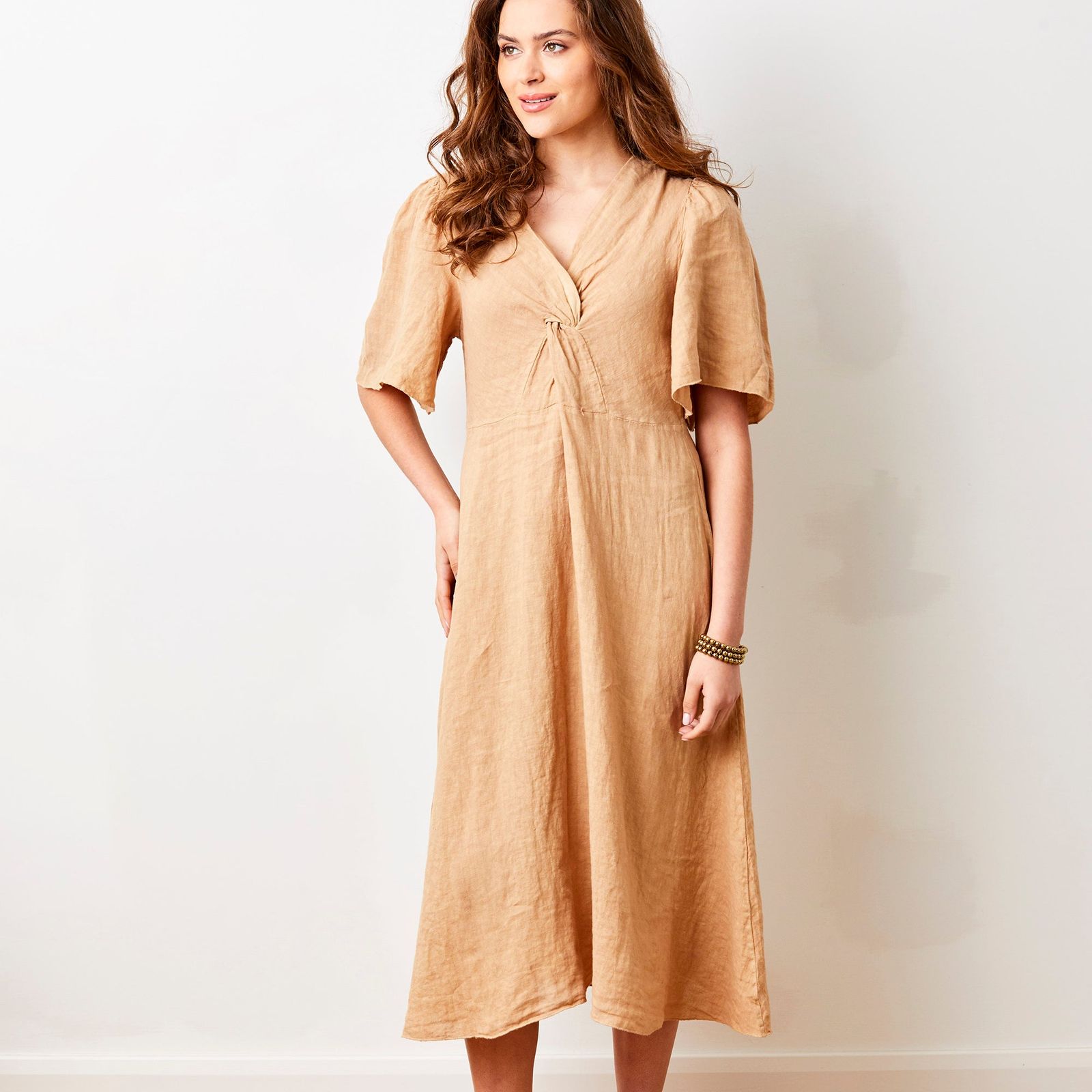 Liora Linen V-Neck Wide Sleeve Dress