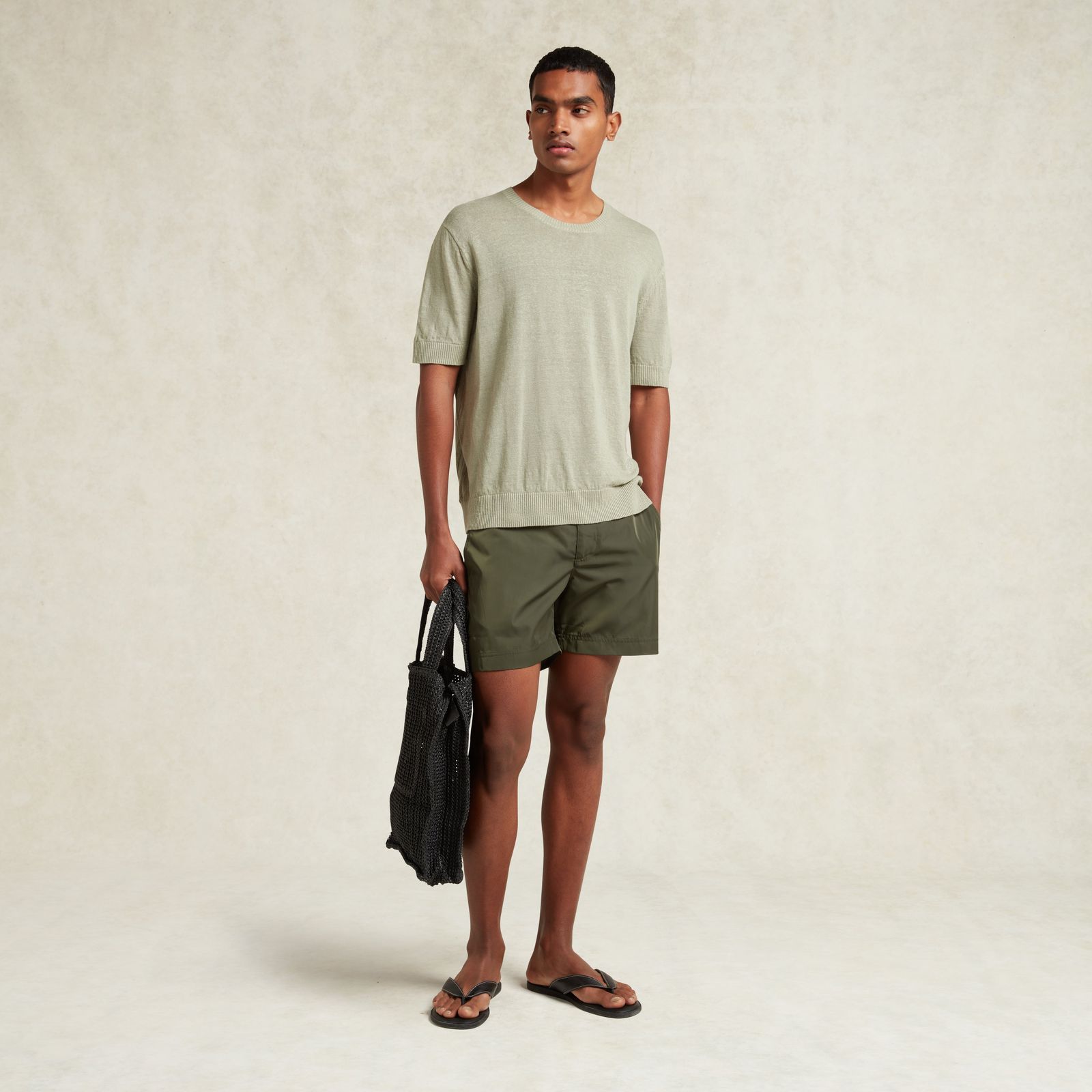 FERRIER LINEN KNITTED T-SHIRT - SAGE