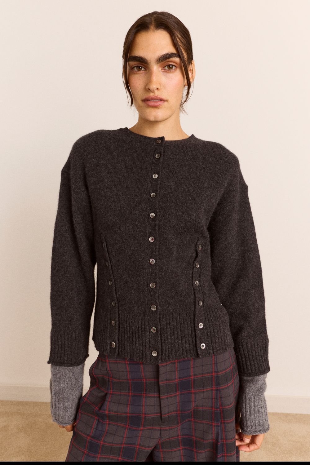 Franny Merino Wool Cardigan Set - Charcoal / Grey