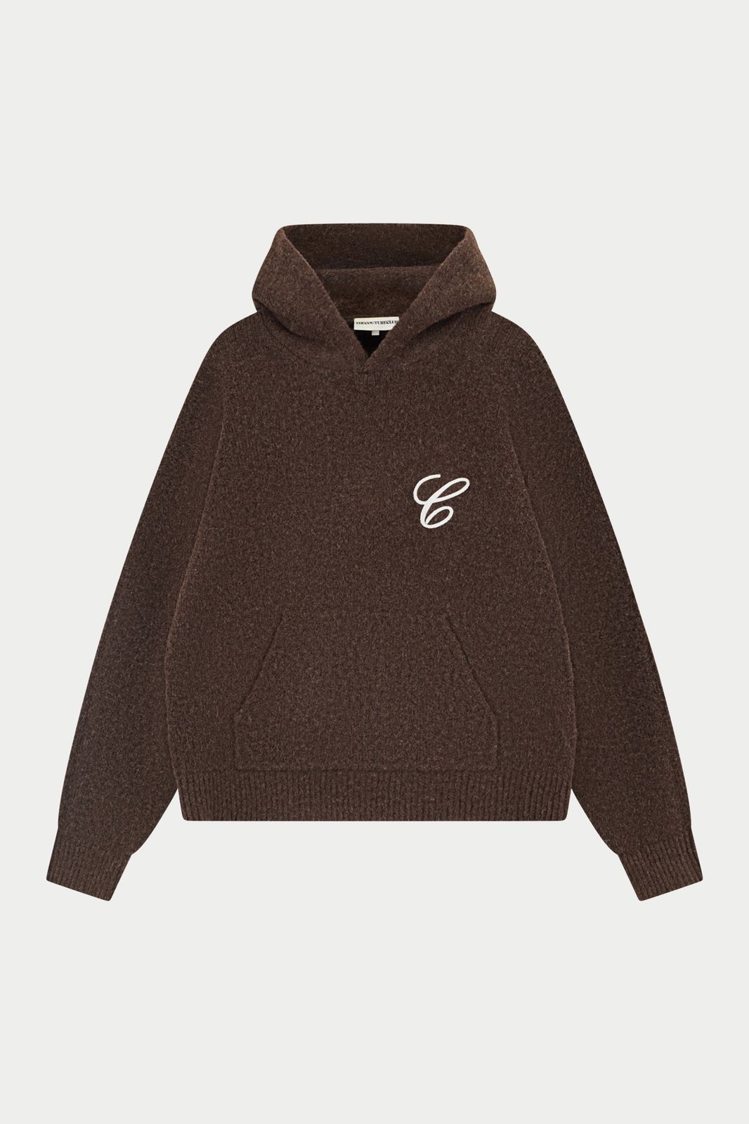 CHAINSTITCH EMBROIDERY KNITTED HOODIE - BROWN