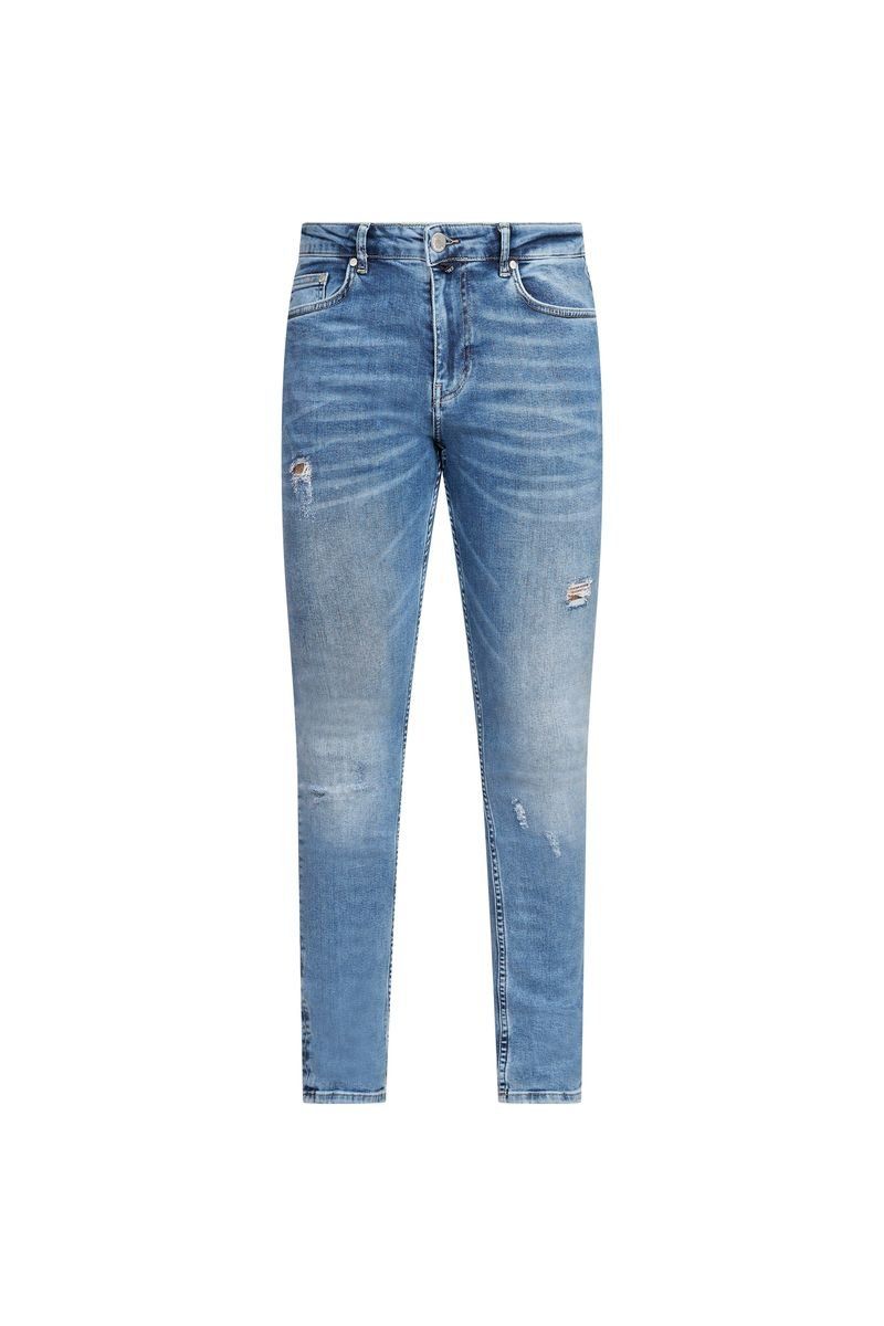 Mid-Blue Lightly Distressed Slim Jeans