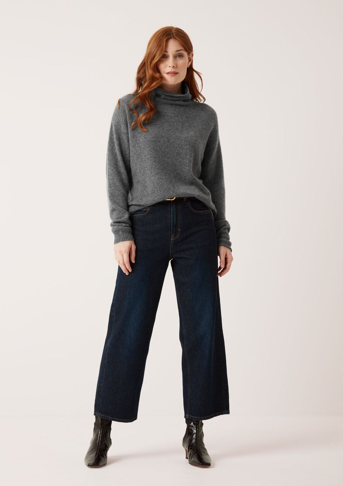 Featherweight Roll Neck Sweater in Pewter Grey