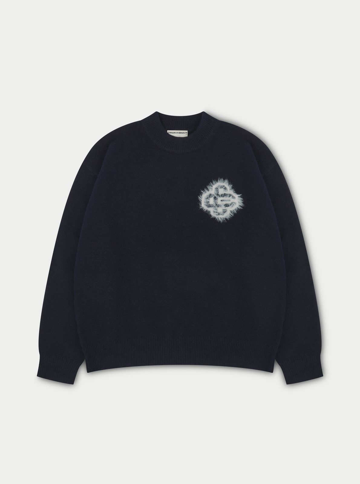 FLUFFY EMBLEM KNITTED CREW - NAVY