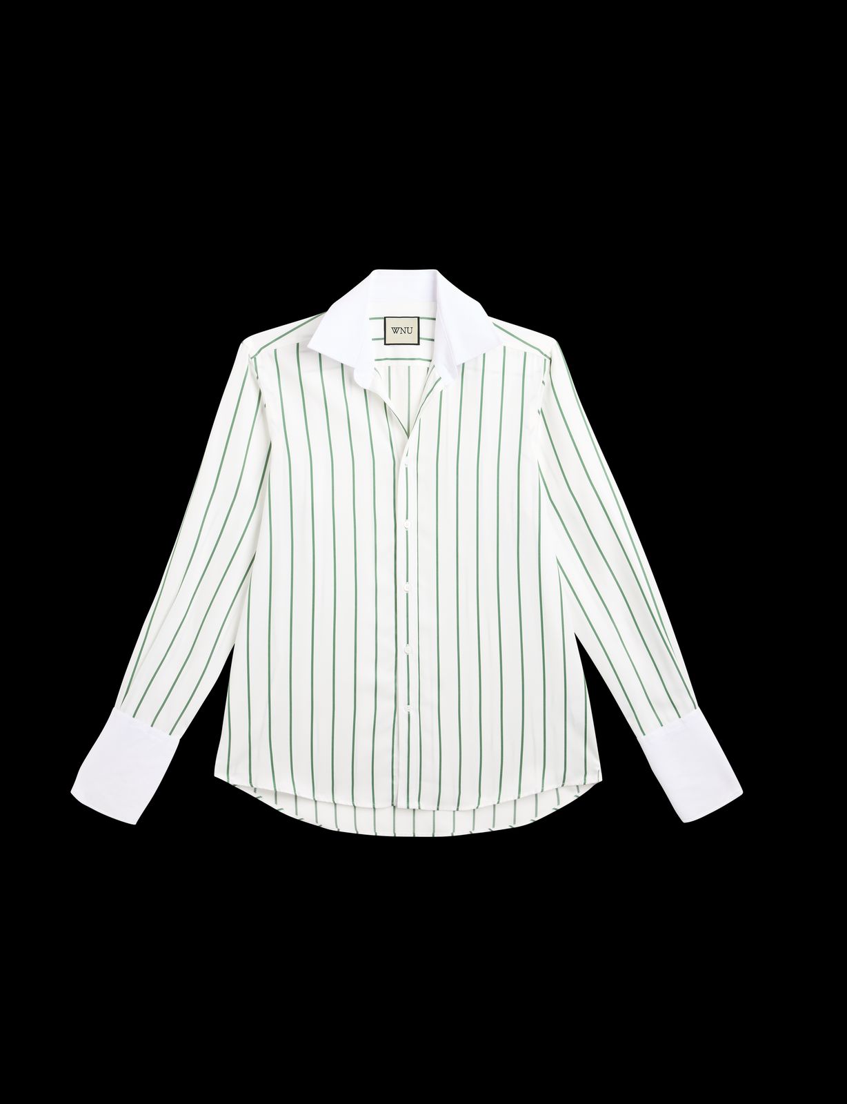 The Boyfriend Contrast Exaggerated Cuff And Collar: Tencel™ Lyocell, Green Wide Stripe