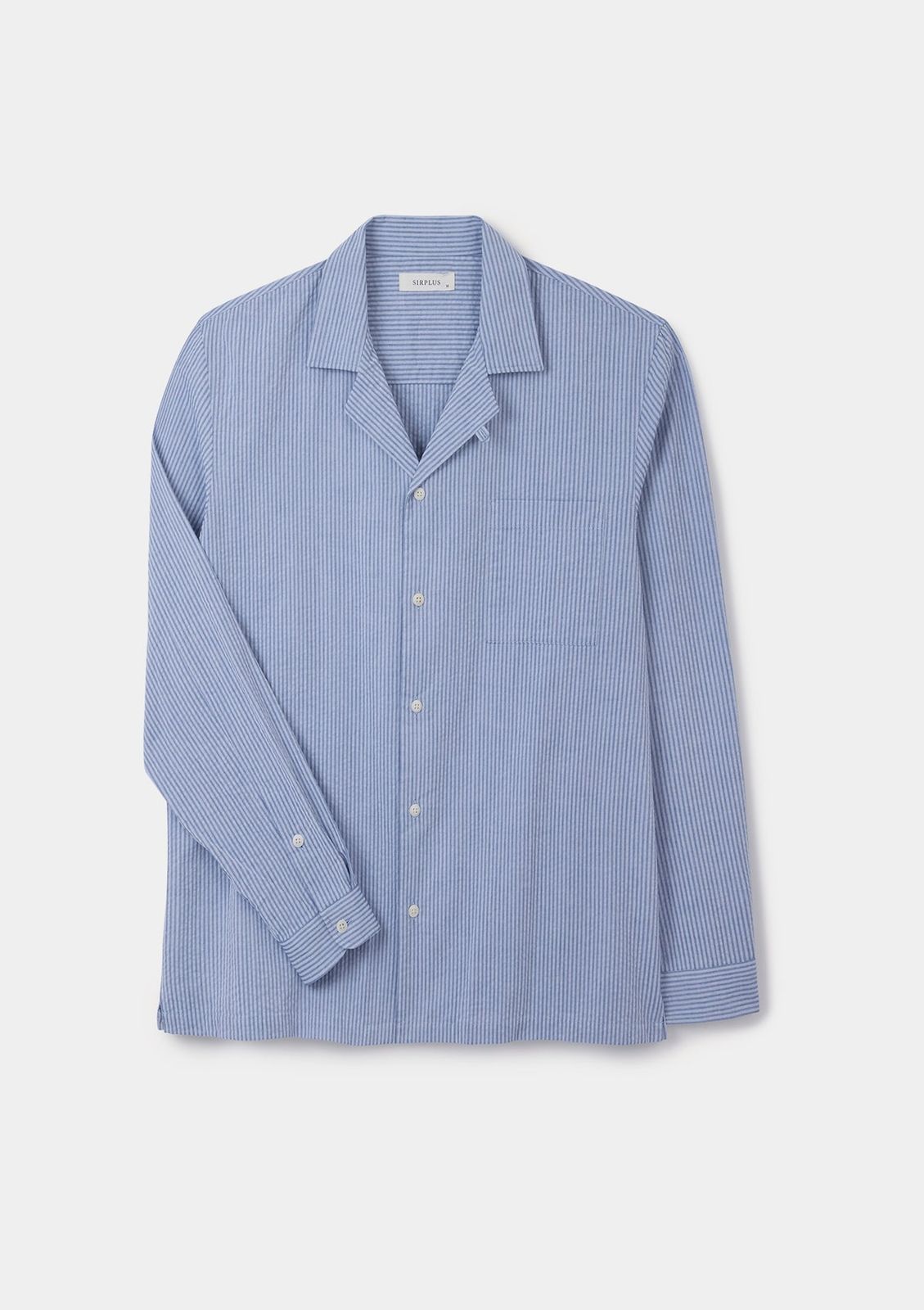 Blue Seersucker Stripe Long Sleeve Cuban Shirt