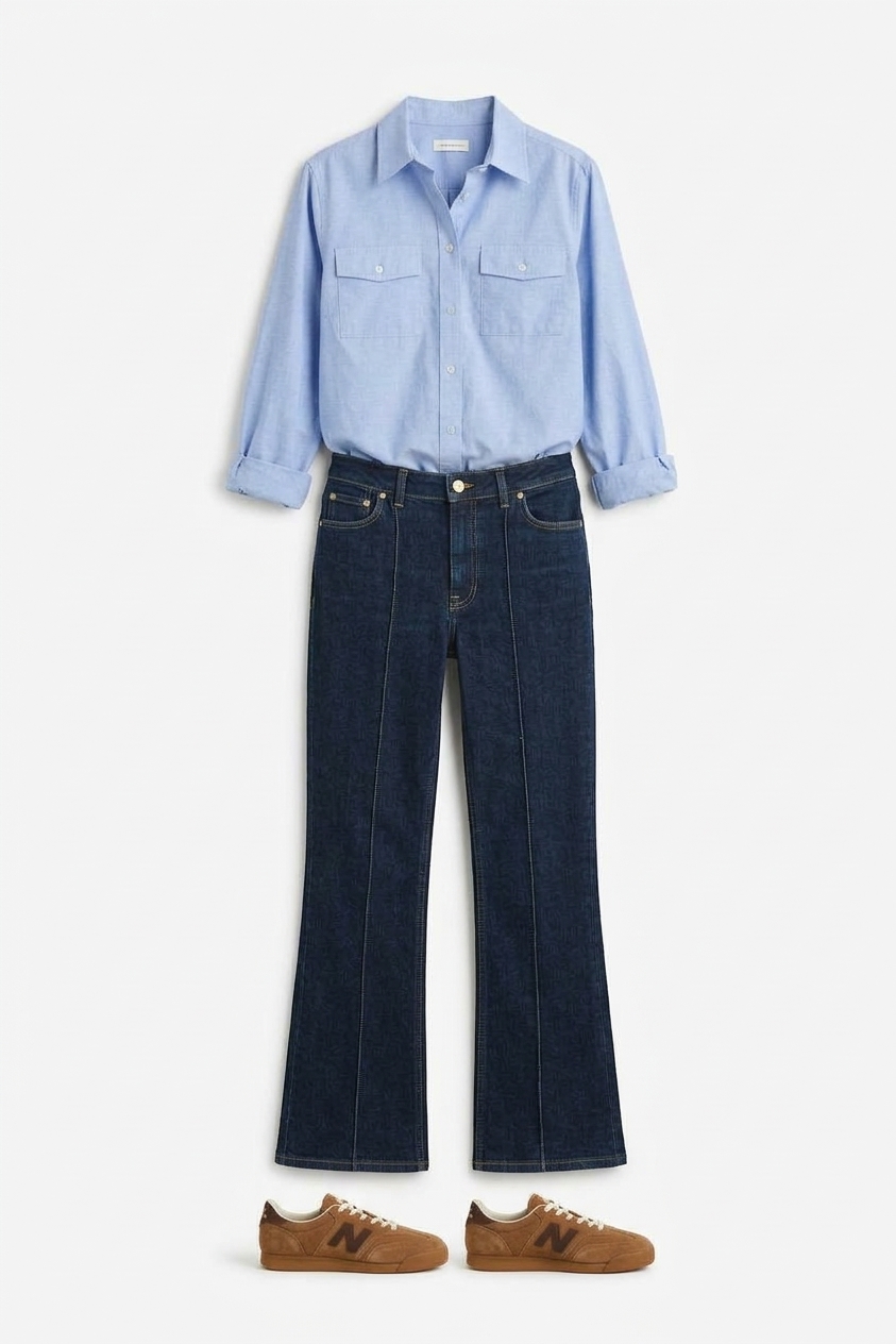 Slim Flared Pintuck Jeans - Dark Blue Broken In