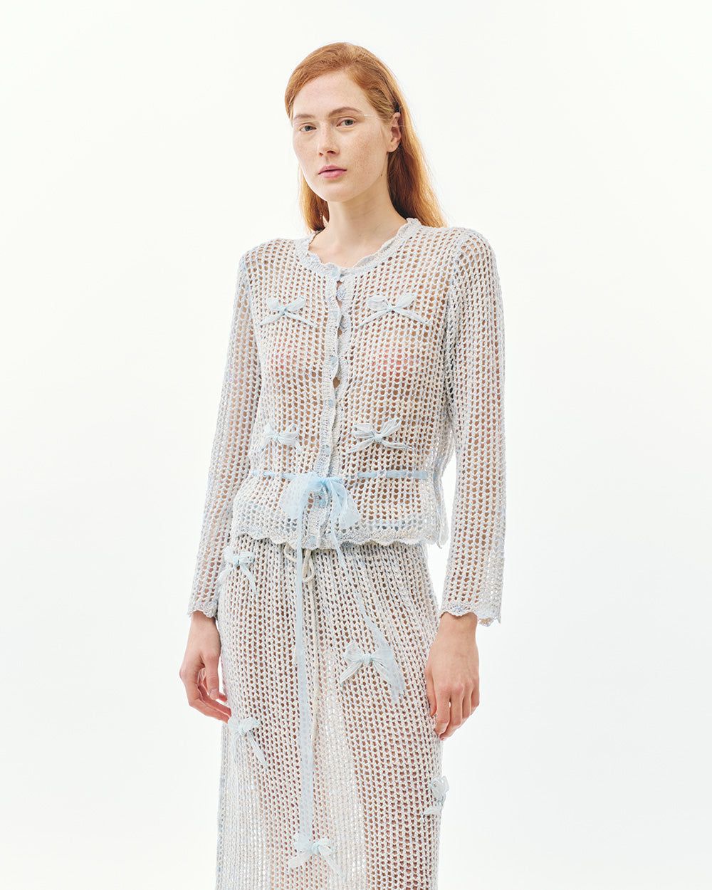 CROCHET BOW NET KNIT CARDIGAN