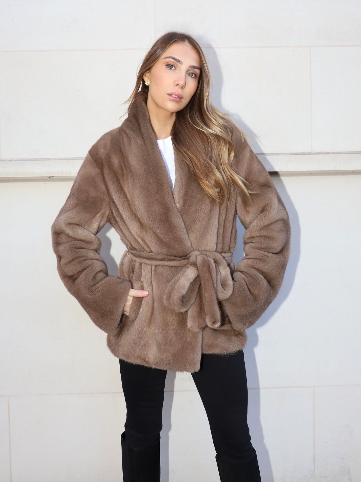 Natalia Jacket Pastel Brown Belted