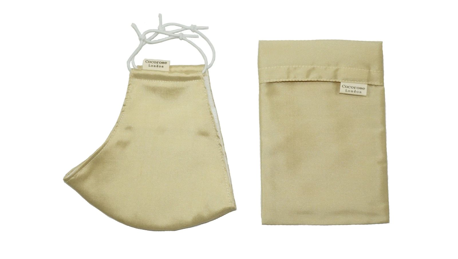 Silk Face Mask with Filter Pocket and Matching Pouch - Light Gold Sand