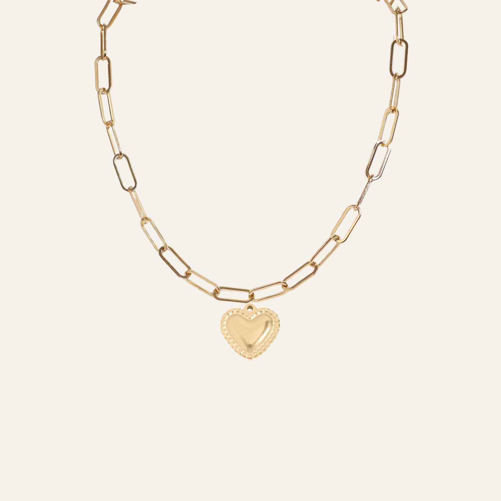 Paperclip Chain with Heart Necklace | with Gold hardware