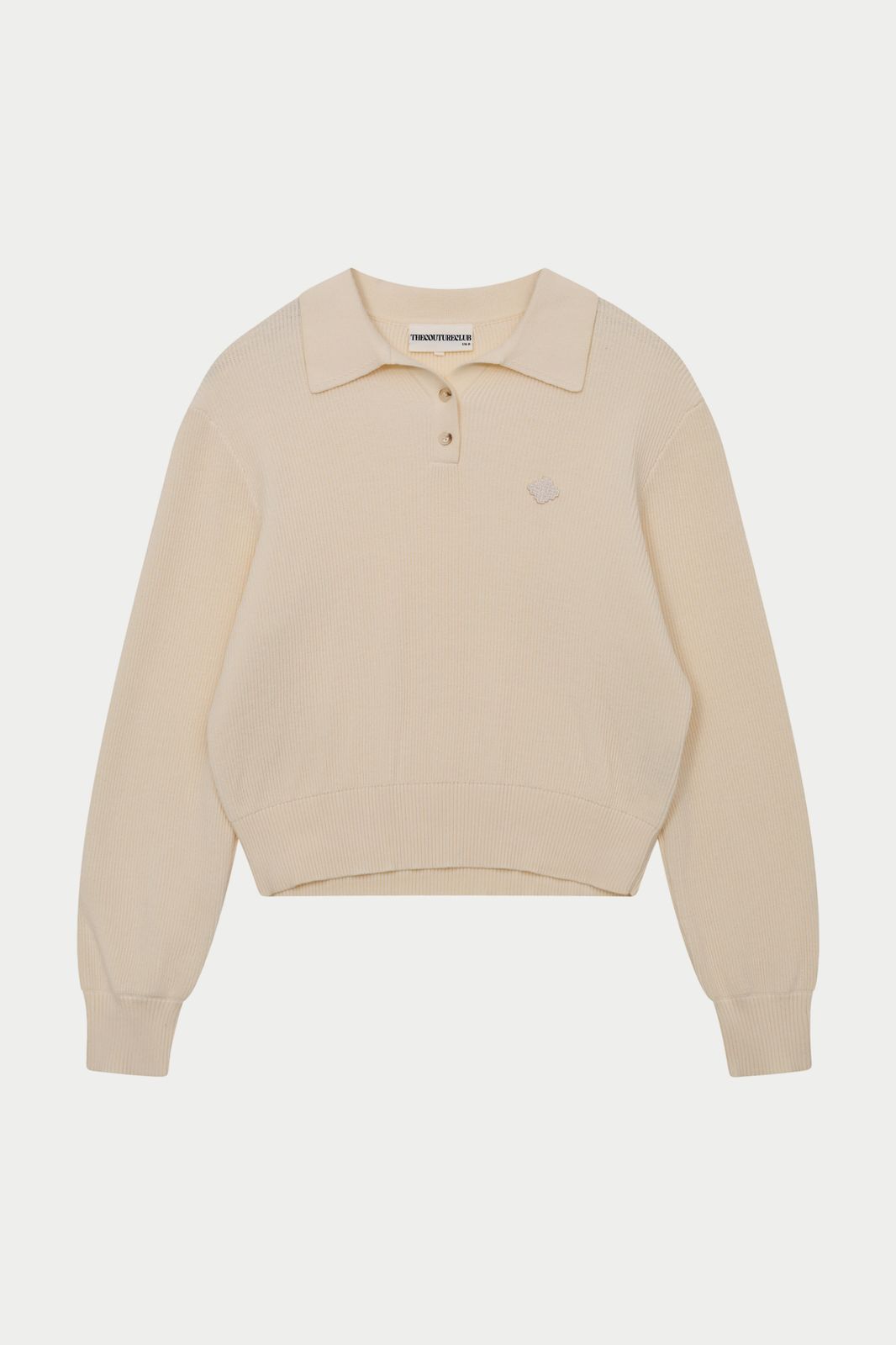 KNITTED BUTTON THROUGH POLO - BUTTERMILK