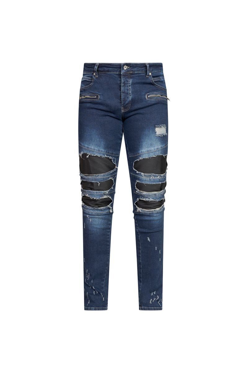 Ovy Bleu Ripped Moto Stretch Denim