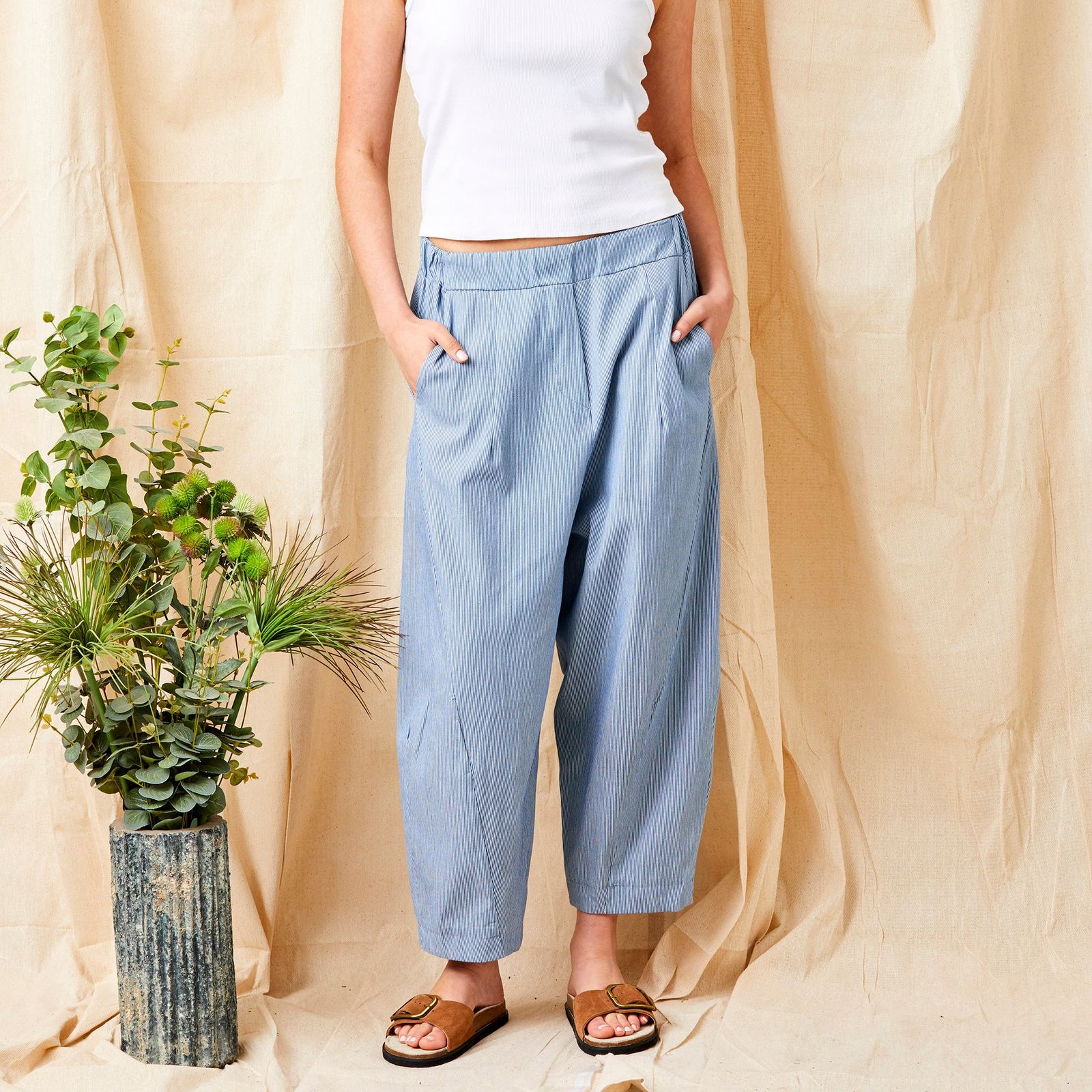 Nerina Cotton Stripe Carrot Shape Trousers