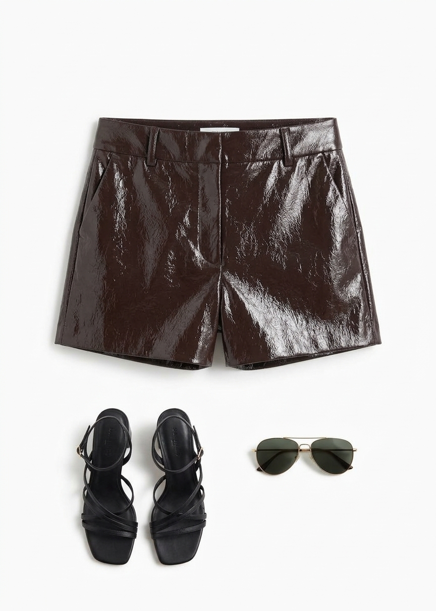 Kate Crackled Faux Leather Mini Shorts - Brown